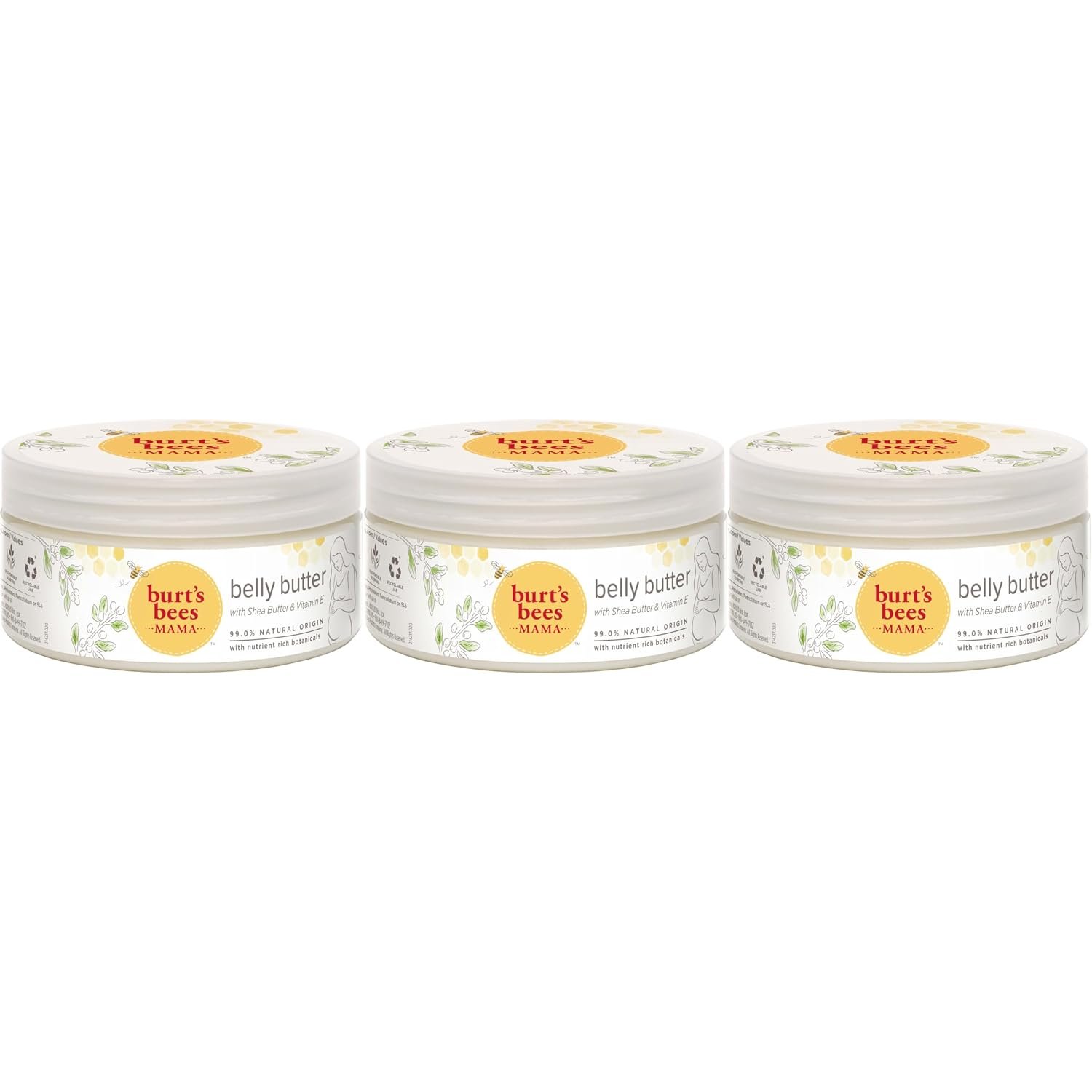 Burt’s Bees Mama Belly Butter Stretch Mark Cream for Pregnancy Massages Body & Reduces Scar Appearance, Prenatal & Postnatal Tummy Skin Care, Shea Butter & Vitamin E Rich Formula, 6.5 Oz (Pack of 3)