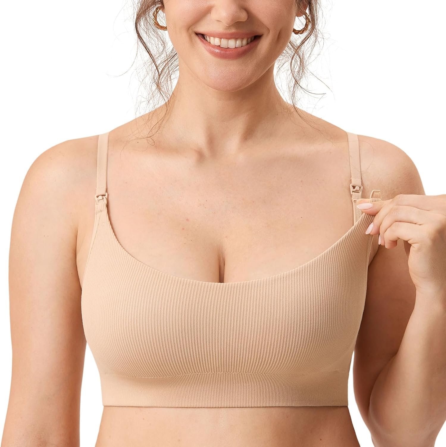 MOMANDA Ribbed Nursing Bras for Breastfeeding Soft Lift Maternity Sleep Bra Wireless Seamless Comfy Bralettes