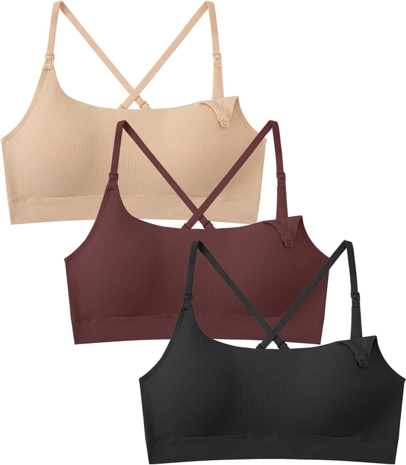 Women’s Nursing Bra Seamless Wireless Crisscross Back Maternity Bra 3Packs Sleep Pregnancy Postpartum