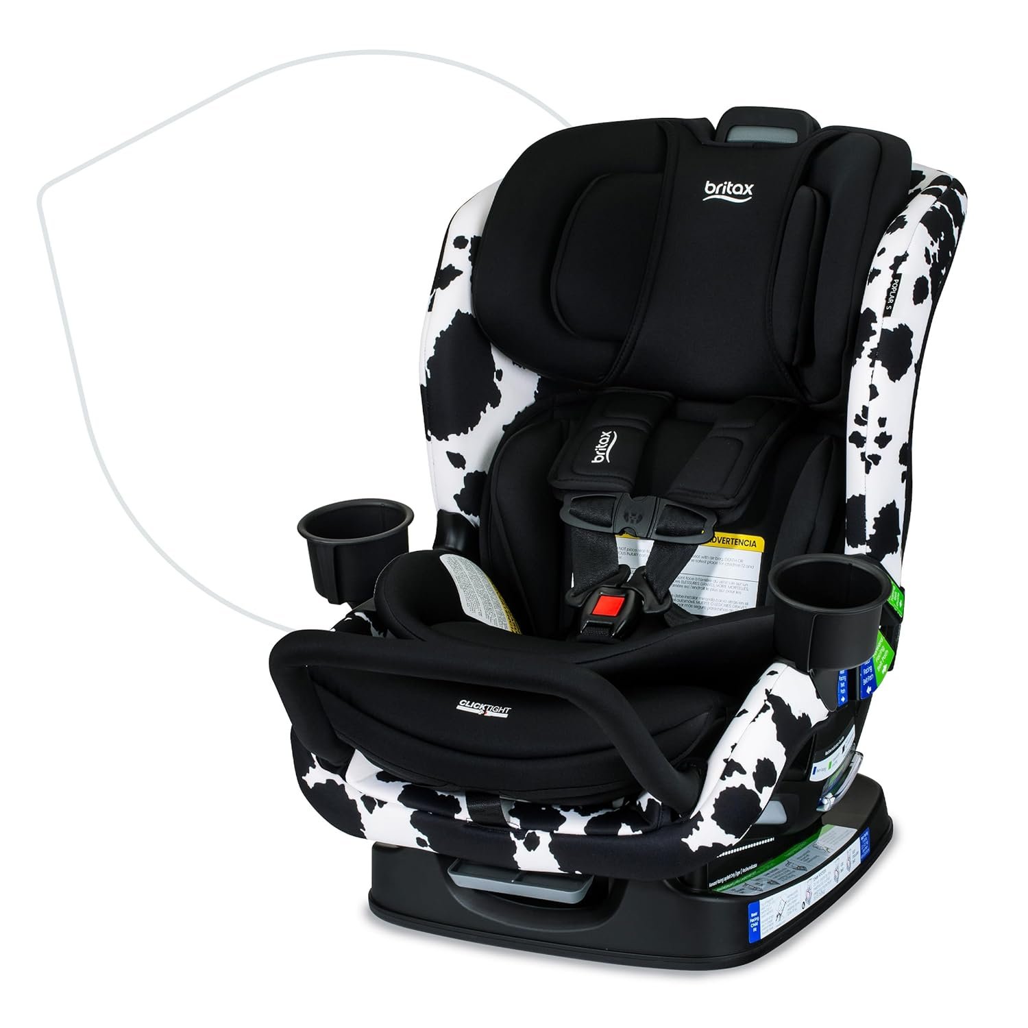 Britax Poplar S Convertible Car Seat, 2-in-1 Car Seat Extended Rear Facing, 17” Slim Car Seat Design with Fast & Easy ClickTight Installation, Anti-Rebound Bar & SafeWash Fabrics — Cowmooflage