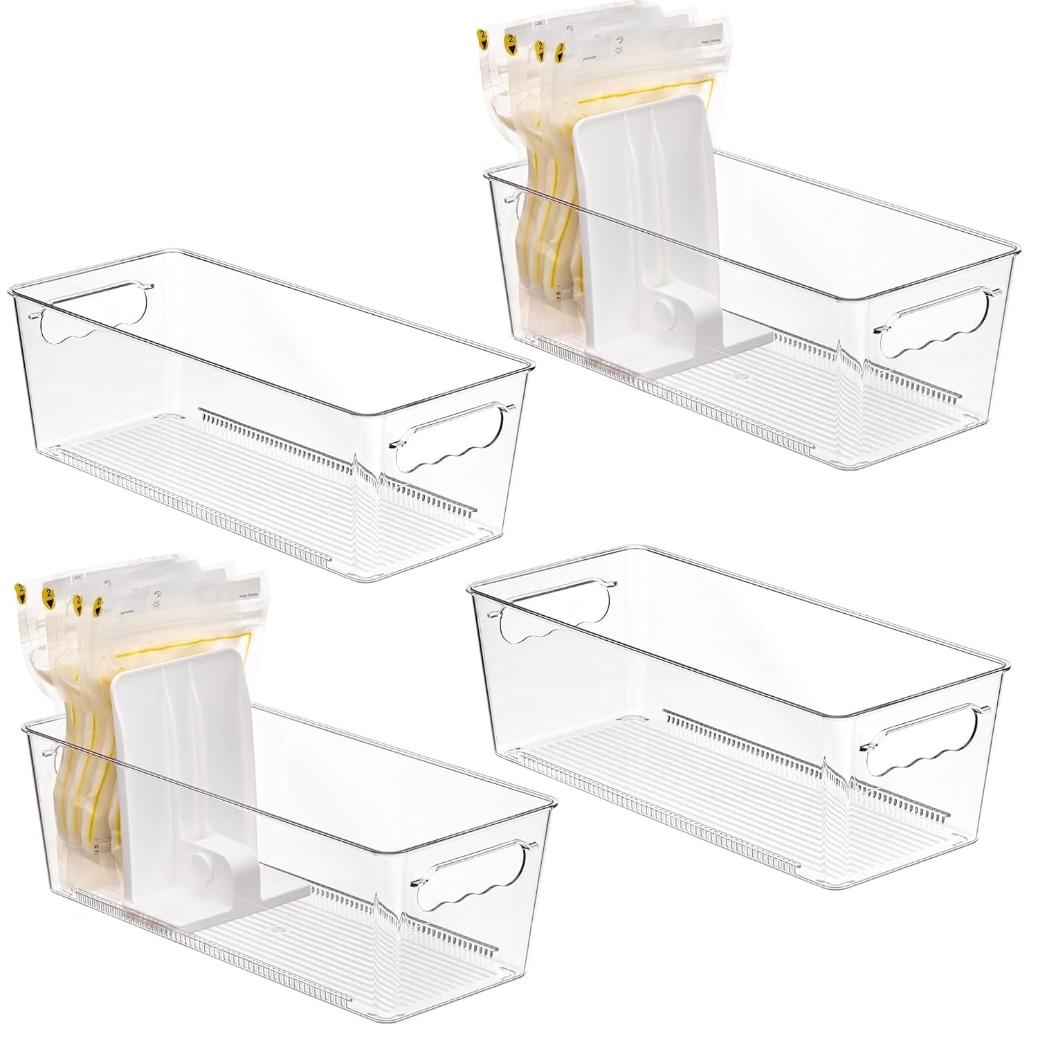 Vtopmart 4 Pack Breast Milk Storage Bags Container with Sliding Adjustable Dividers, Flexibly Adjust Compartments for Breast Milk Storage, Fridge and Freezer Organizer Bins