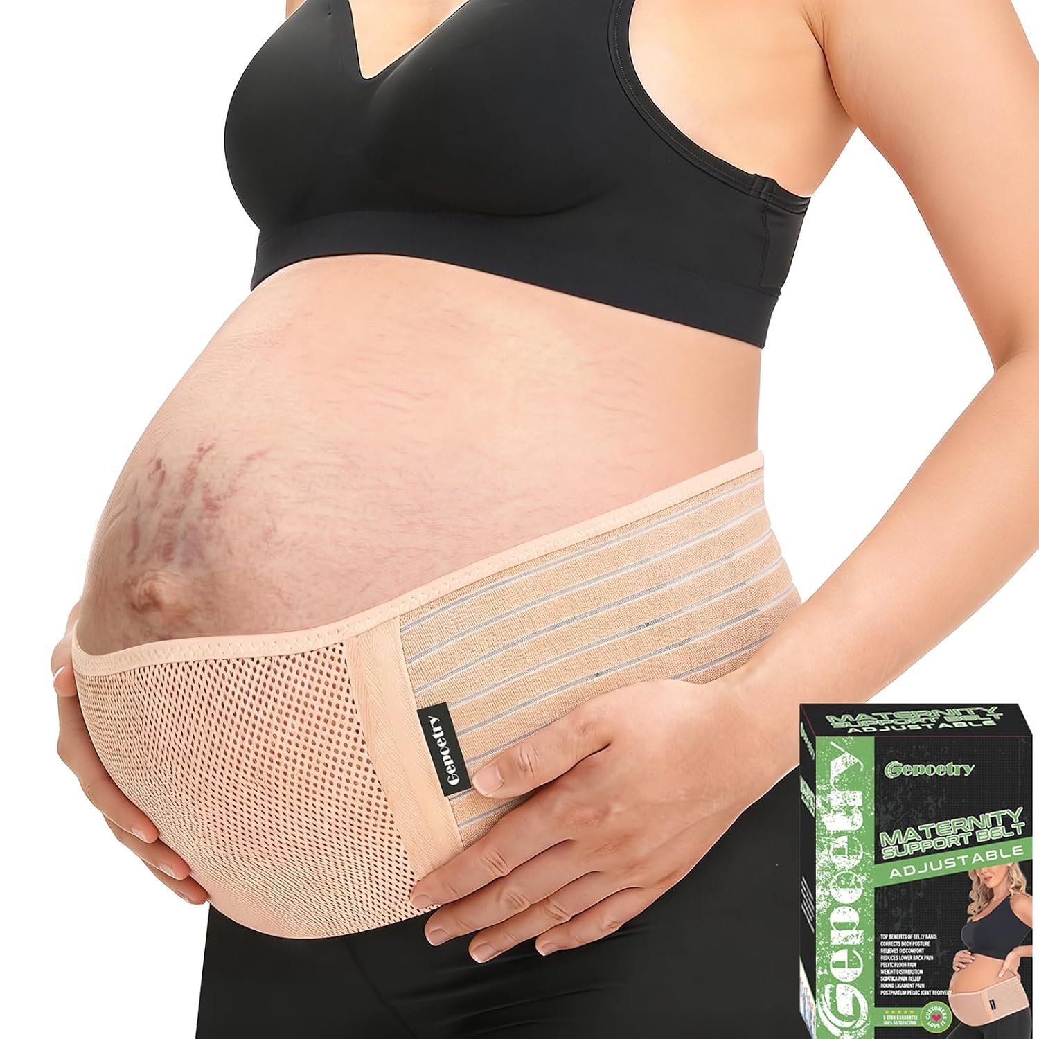 Maternity Belly Band for Pregnant Women | Pregnancy Belly Support Band for Abdomen, Pelvic, Waist, & Back Pain | Adjustable Maternity Belt | For All Stages of Pregnancy & Postpartum (Beige)