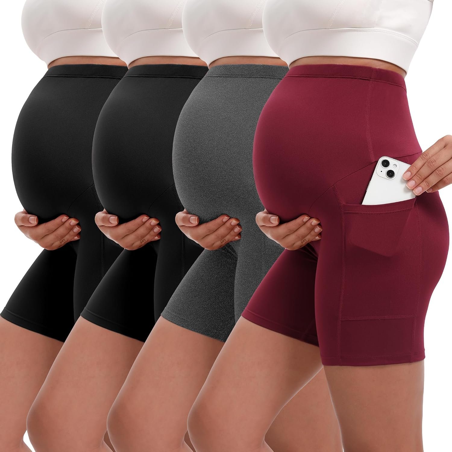 Siimcuzy 4 Pack Women’s Maternity Shorts with Pockets Over The Belly Yoga Biker Pregnancy Workout Running Active Shorts