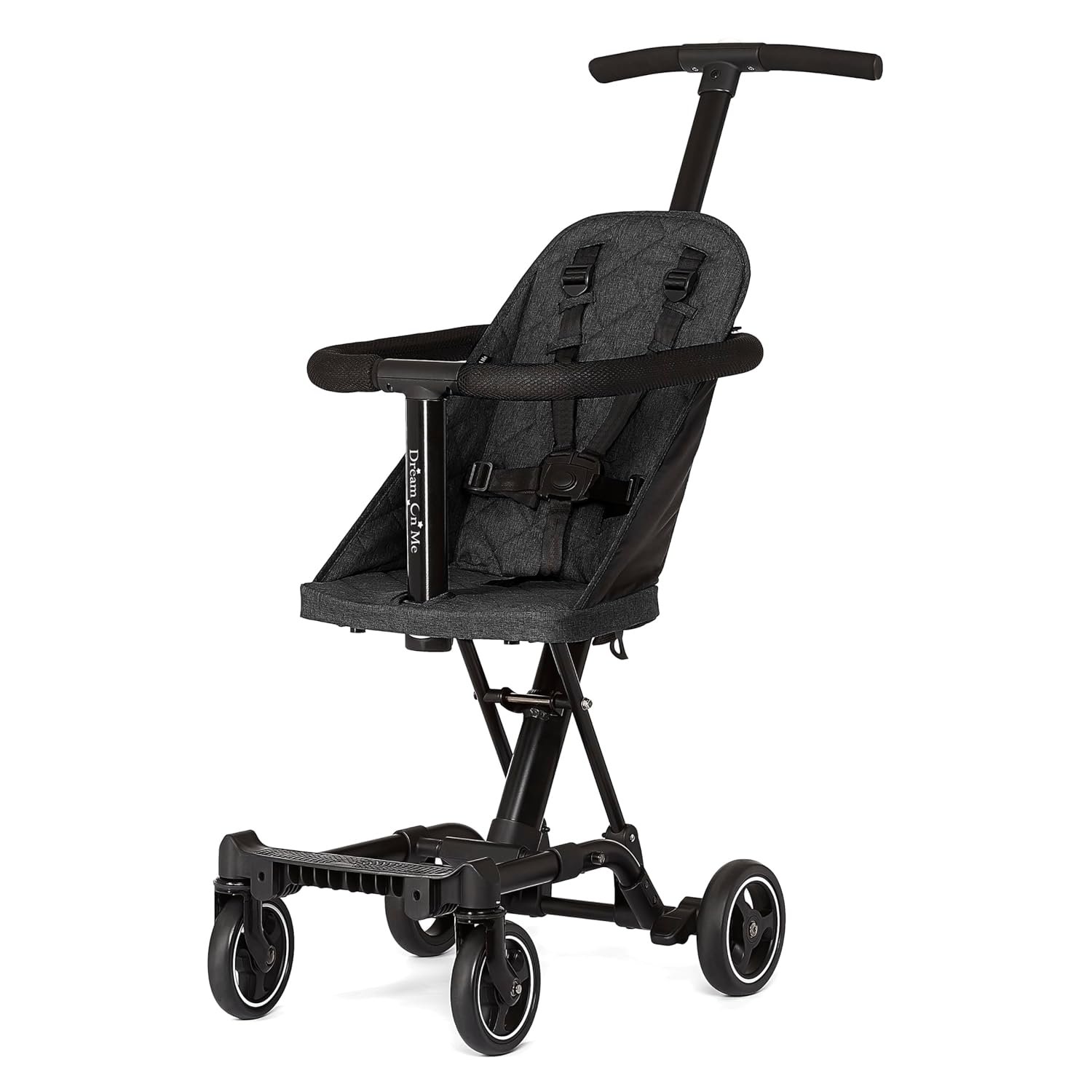 Dream On Me Coast Rider Lightweight Travel Stroller, Compact Baby & Toddler Stroller, Theme Park Approved, Quick Fold, Converts to Rider & Scooter, 45 lb Weight Capacity, Black