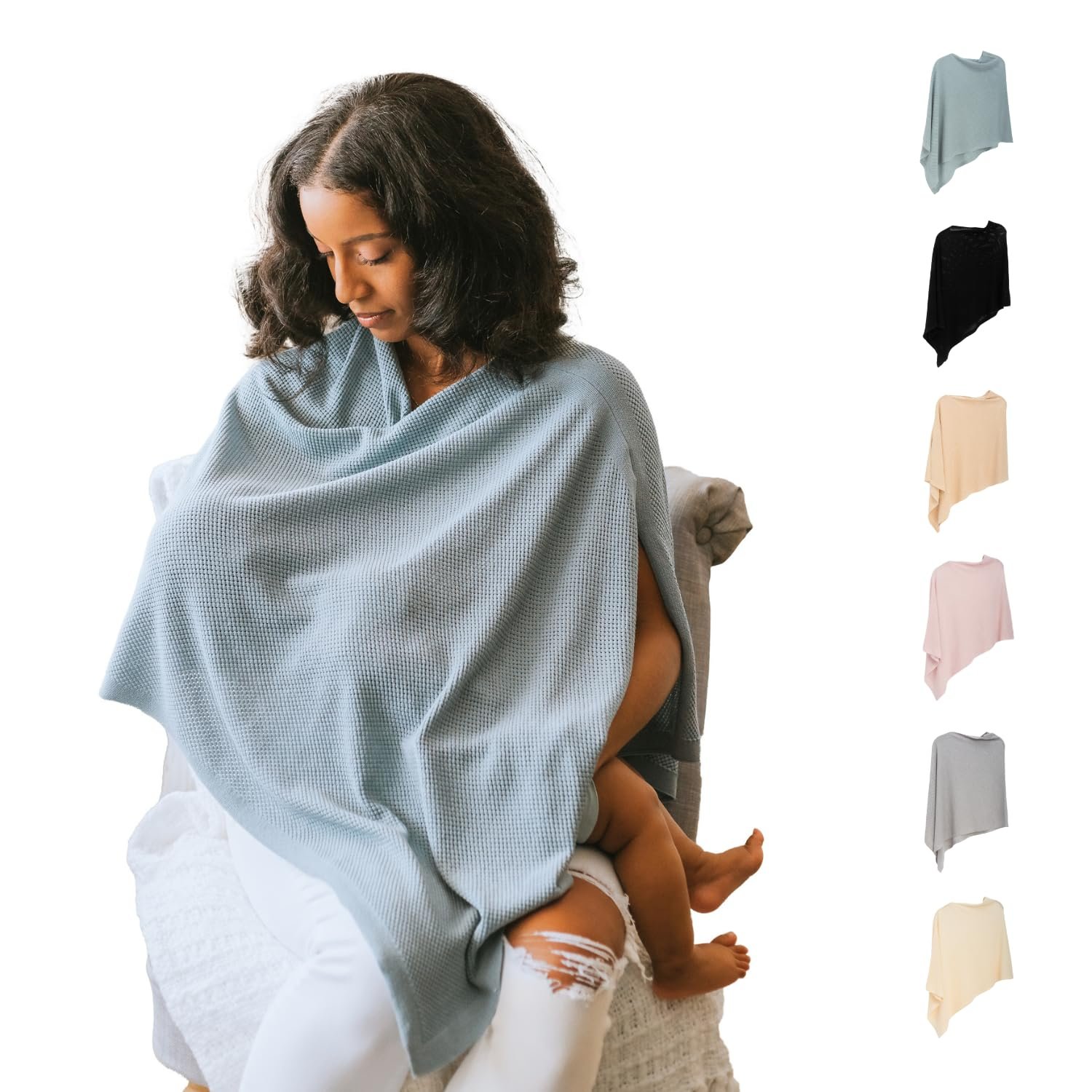 Breathable Nursing Cover Up for Breastfeeding – Privacy Nursing Covers – Newborn Essentials Must Haves – Improved Ponchy by Gold Mamas – Blue