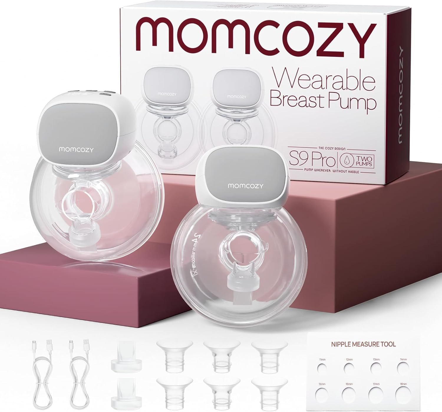Momcozy S9 Pro Upgraded Wearable Breast Pump, Hands-Free Design with Extended Battery Life & LED Display, Double Electric Portable Pump with 2 Modes & 9 Levels, 24mm, 2-Pack, Gray Color