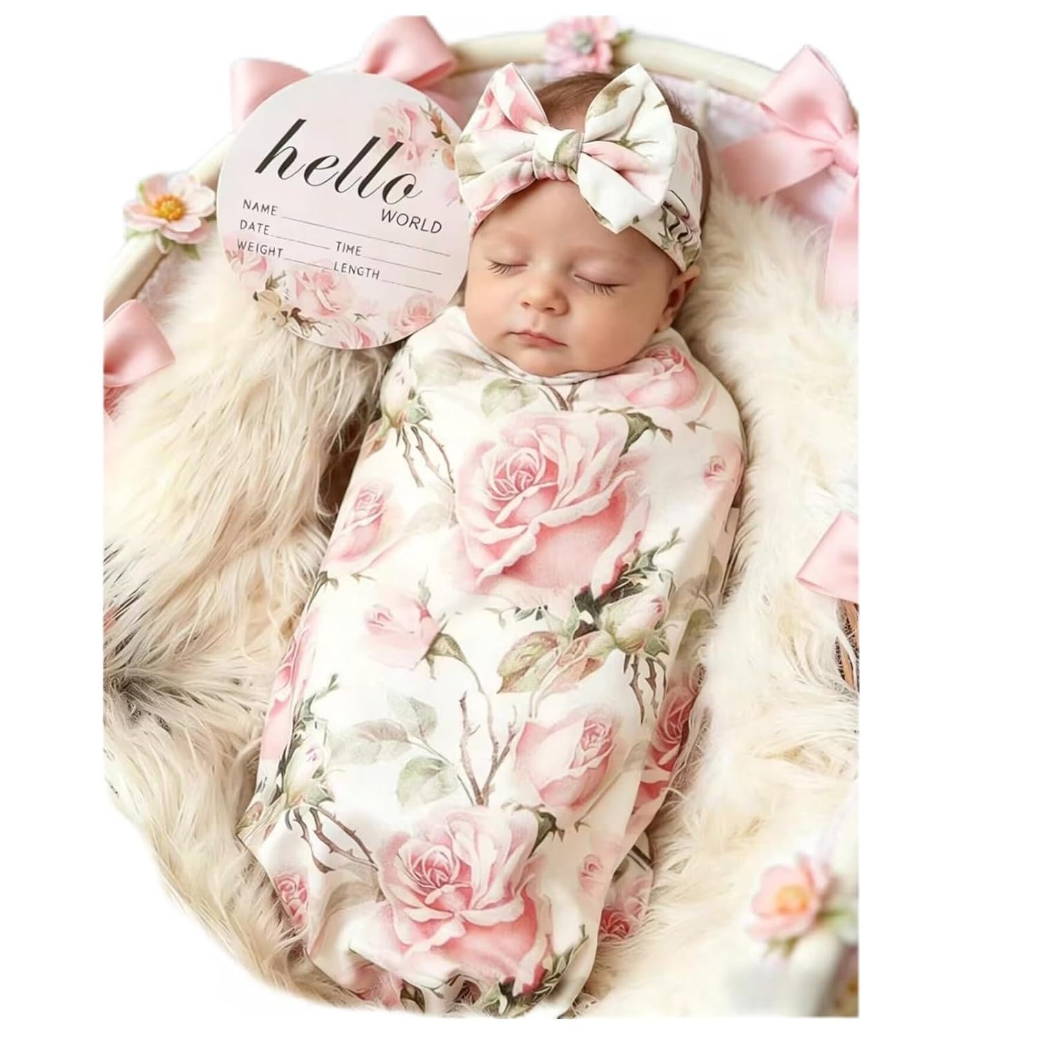 Galabloomer Newborn Receiving Blanket Headband Set Baby Flower Swaddle