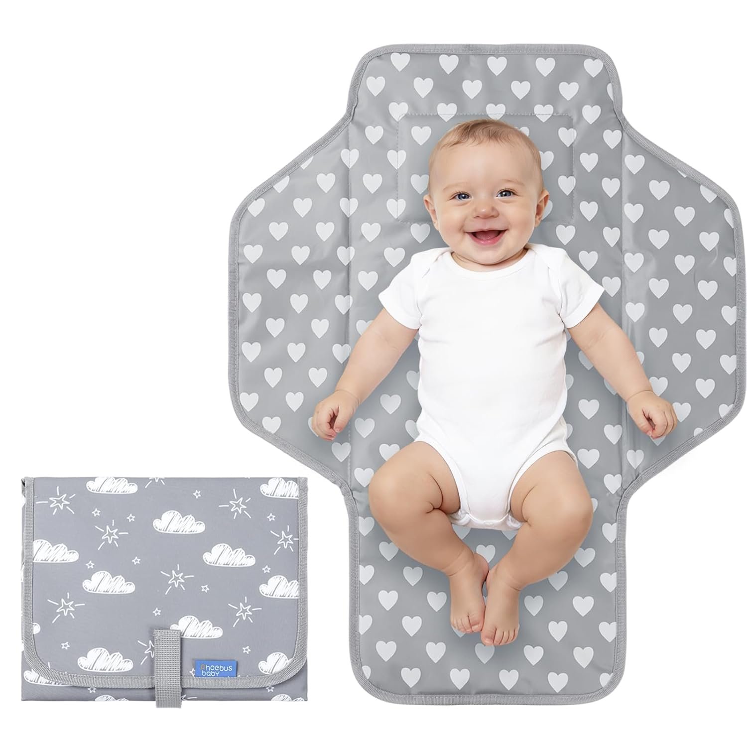 Baby Portable Changing Pad Travel – Waterproof Compact Diaper Changing Mat with Built-in Pillow – Lightweight & Foldable Baby Diaper Changer, Newborn Shower Gifts