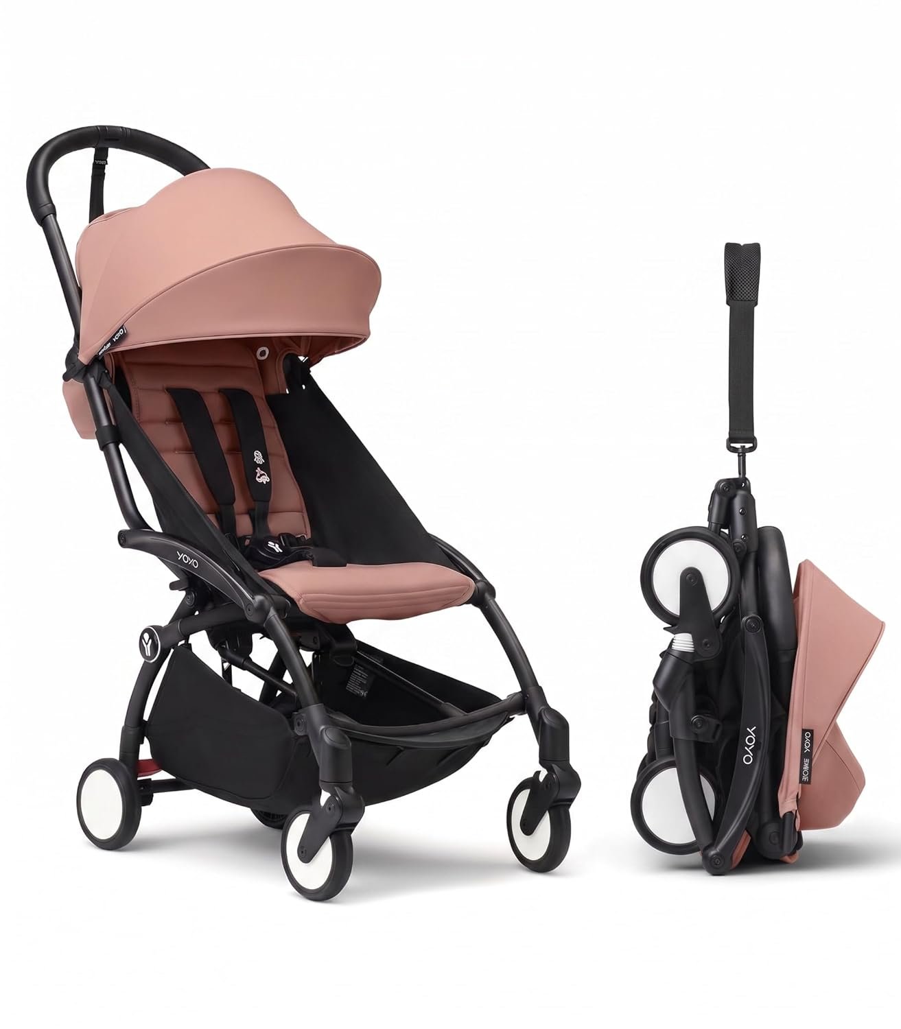 Stokke YOYO3 Stroller from 6 Months – Includes Black Frame/Ginger Seat Cushion + Canopy – Folds in & Out in a Flash – Light & Compact – Carry-On Compatible