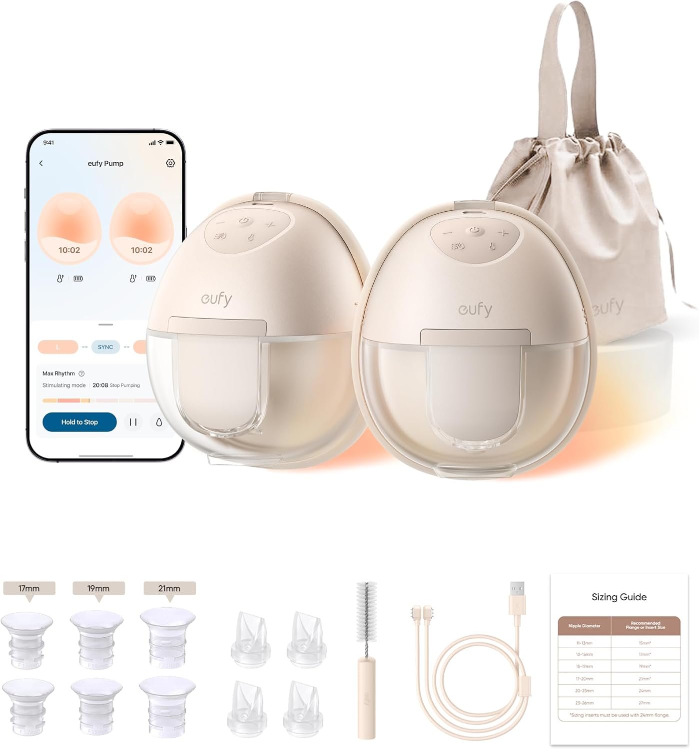 eufy Security Heated Wearable Breast Pump S1, Hands-Free Breast Pump with Industry-Leading HeatFlow Tech, App-Controlled OptiRhythm, 300 mmHg Strong Suction, Leakproof, Slim and 46 dB Quiet