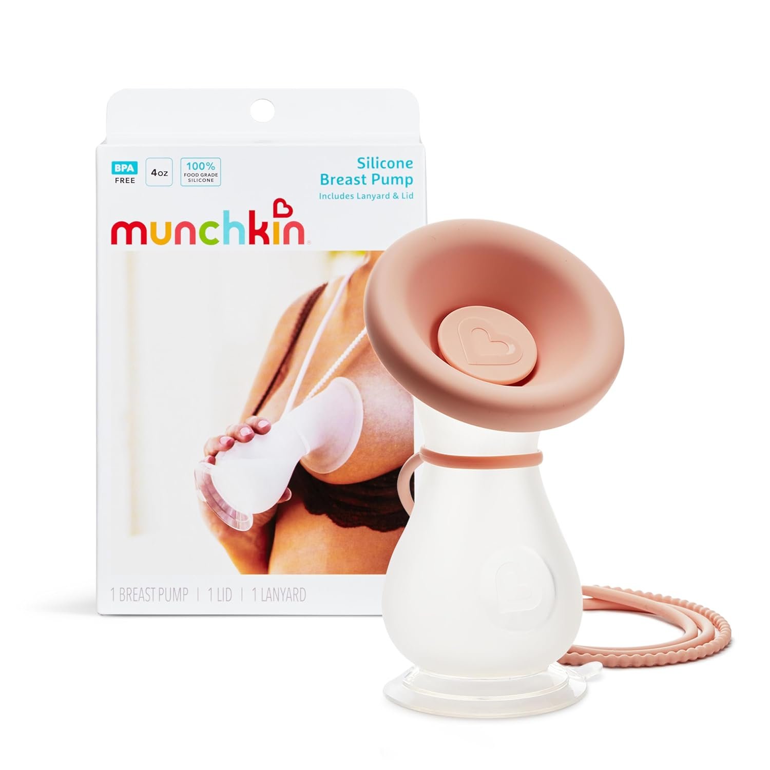 Munchkin Manual Breast Pump for Breastmilk, Food Grade Silicone, BPA Free, 4 Ounce – Portable Breastfeeding Essential for Expressing Milk at Home, Work, and On The Go, Clear/Pink