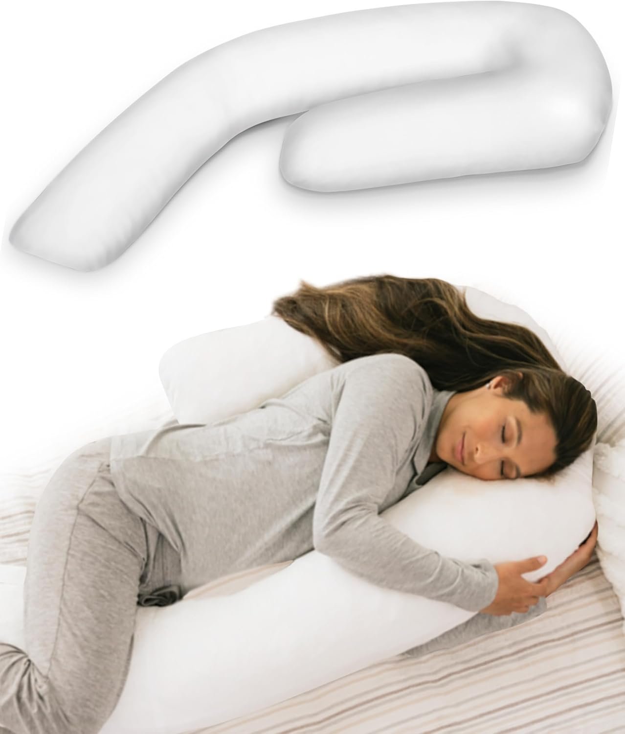 MedCline Therapeutic Full Length Body Pillow, Adjustable Shredded Memory Foam Pillow for Side Sleepers, J-Shaped Body Pillow for Neck, Back, and Hip Support, Removable Washable Cover, 22″x50″x6″
