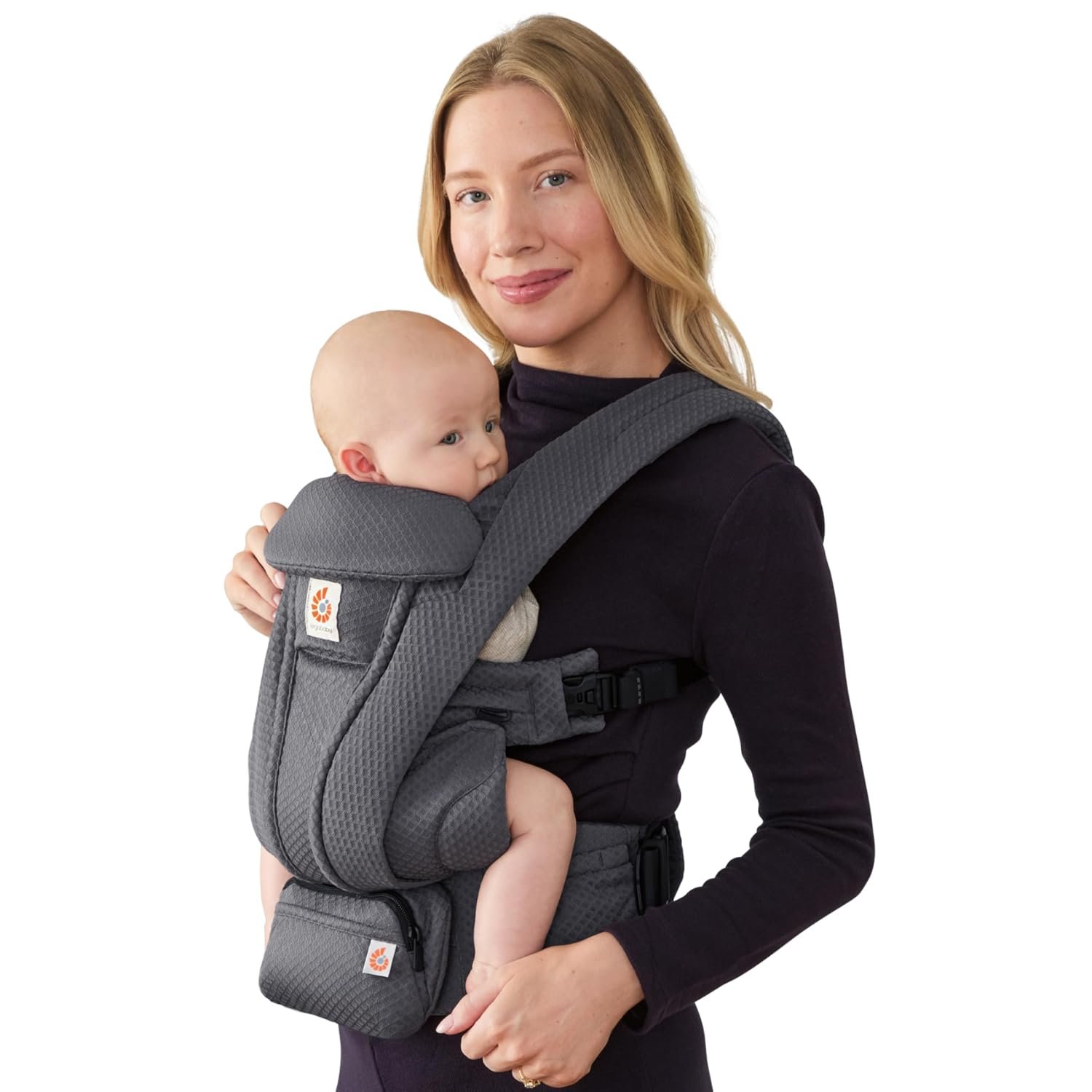 Ergobaby Omni Deluxe Baby Carrier for Newborn to Toddlers 0-48 Months (7-45 lbs) – 4-Position Breathable Mesh Baby Carrier with Ergonomic Support, Storage Pockets, and Sun Hood – Graphite Grey