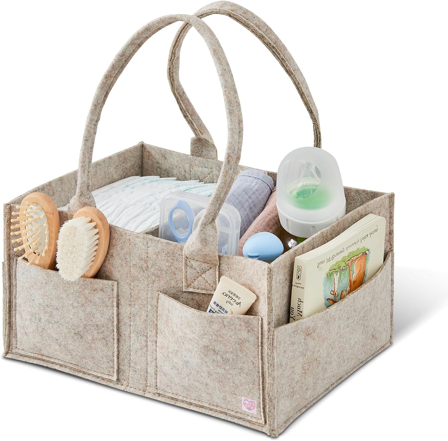 Upgraded Baby Diaper Caddy Organizer, Portable Nursery Storage Bin with Handle, Side Pockets Car Organizer for Diapers and Baby Wipes Essentials, Registry Gift Baskets (Small-Oatmeal)