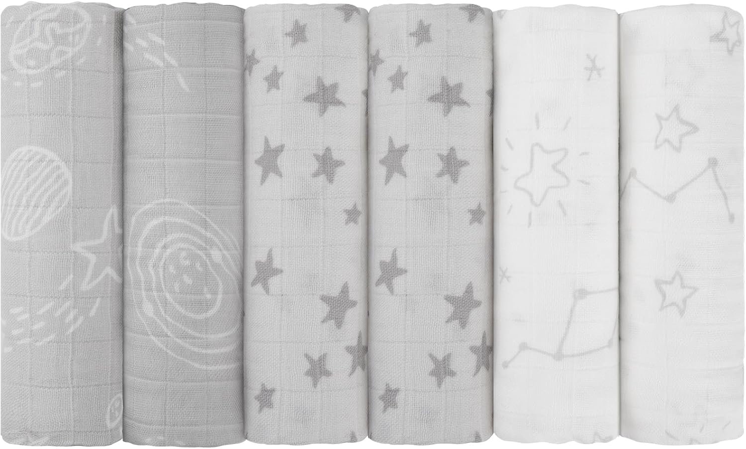 Maliton Muslin Swaddle Blankets for Newborn, 6-Pack Breathable Receiving Blanket (27″ x 27″) Soft Baby Blankets for Girls and Boys, Baby Burp Cloth with 3-Layer Cotton Design for Infant Wrap(Universe)