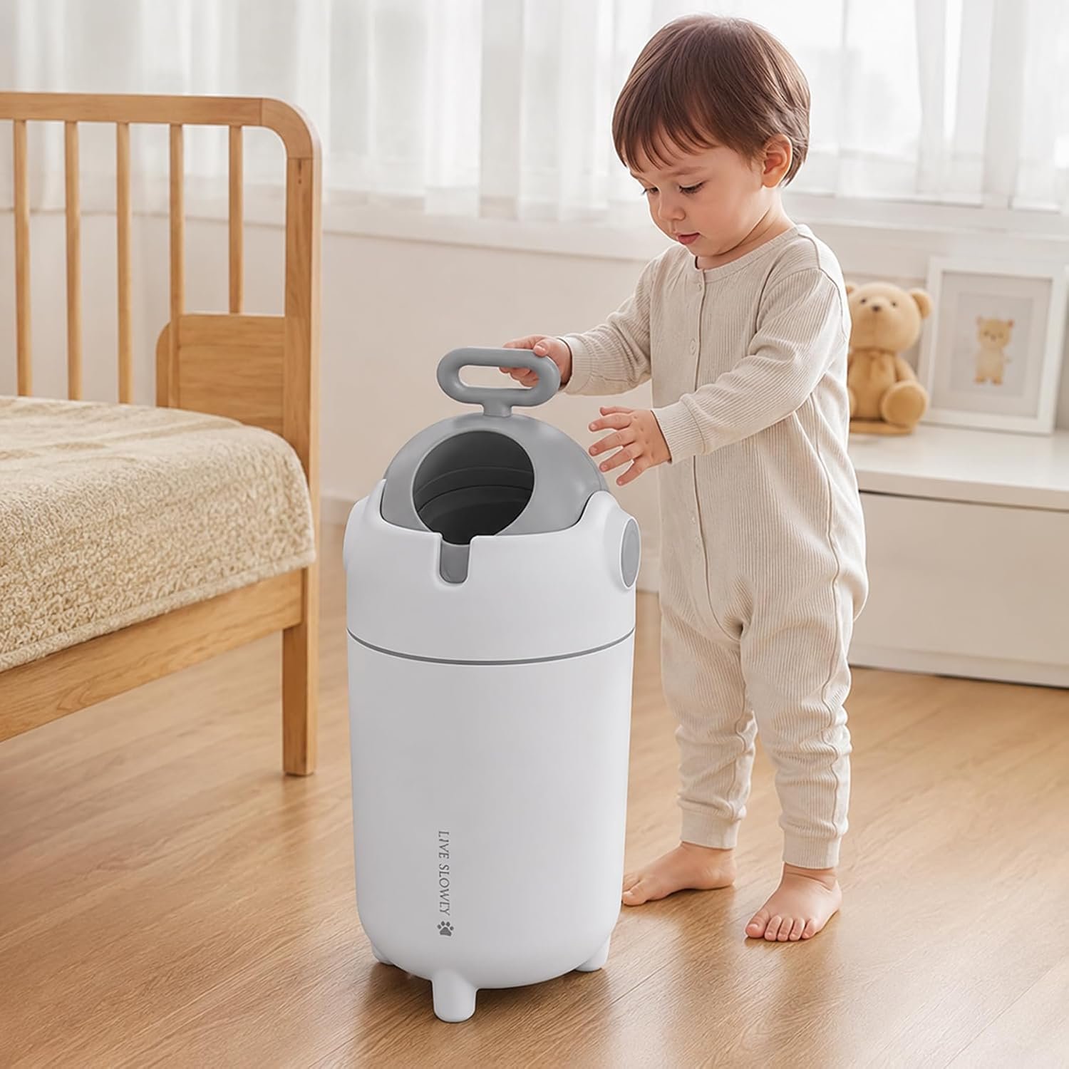 Baby Diaper Pail Odor Locking with Airtight Lid & Child Safe Lock, Baby Diaper Trash Can for Nursery Bedroom, Bathroom, Durable & Odorless 12L Diaper Bin Fits Standard Trash Bags, Multi Scene, White