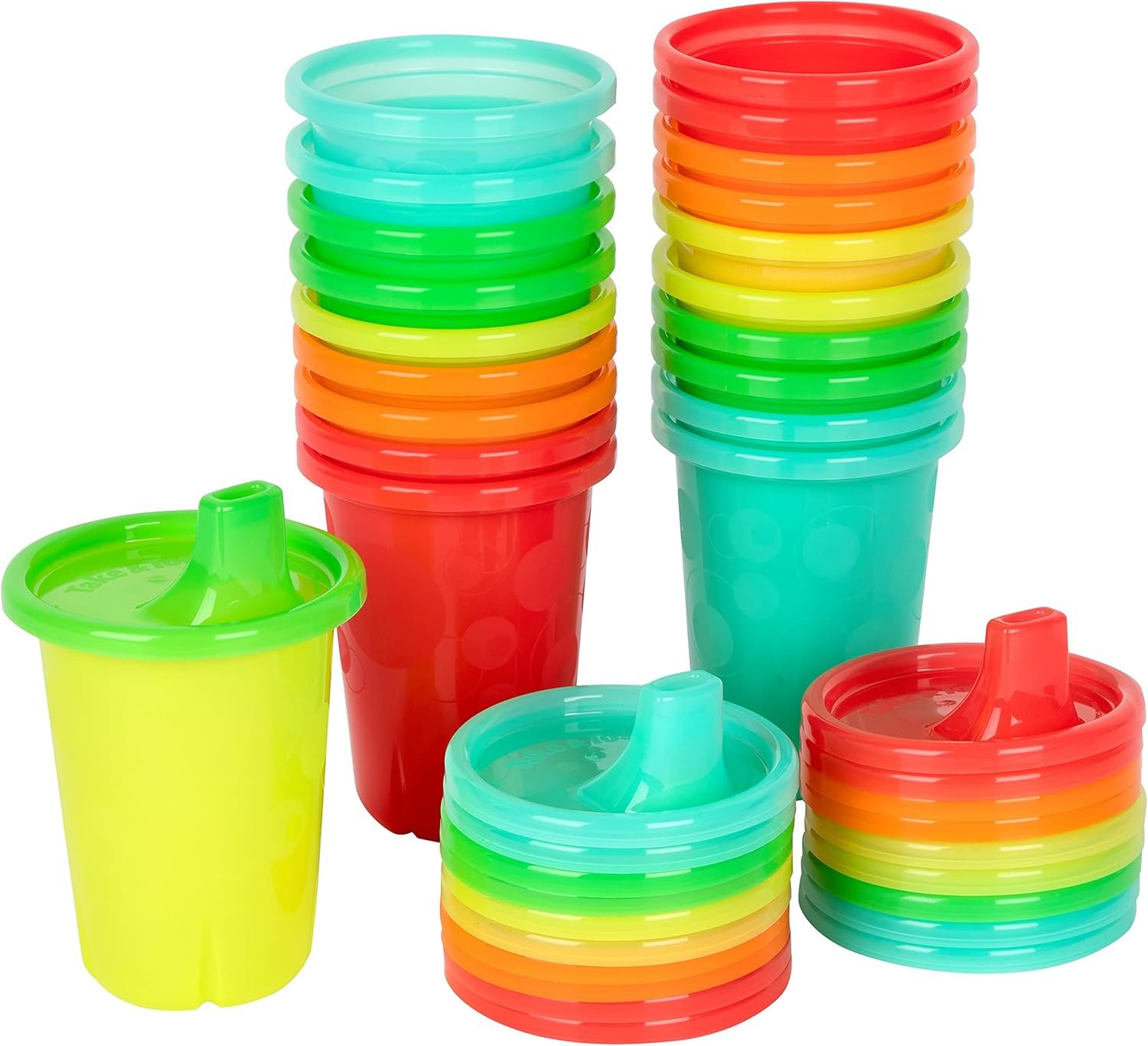 The First Years Take & Toss Spill Proof Sippy Cups – Rainbow Party Pack – Reusable Toddler Cups – Kids Cups and Snap On Lids for Ages 9 Months and Up – 20 Count