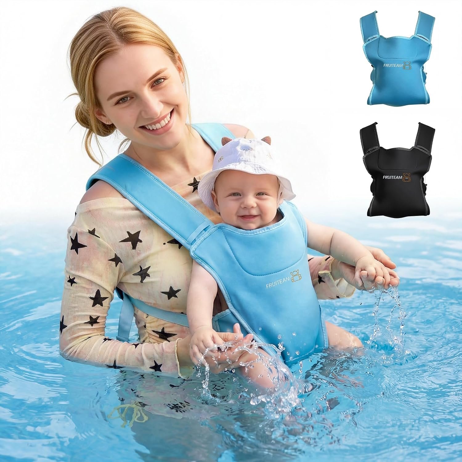 FRUITEAM Baby Carrier for Infants & Toddlers – Ergonomic Lightweight Harness, Adjustable for Dad & Mom, Perfect for Pool Beach Hiking Travel, Quick-Dry & Waterproof (Blue)