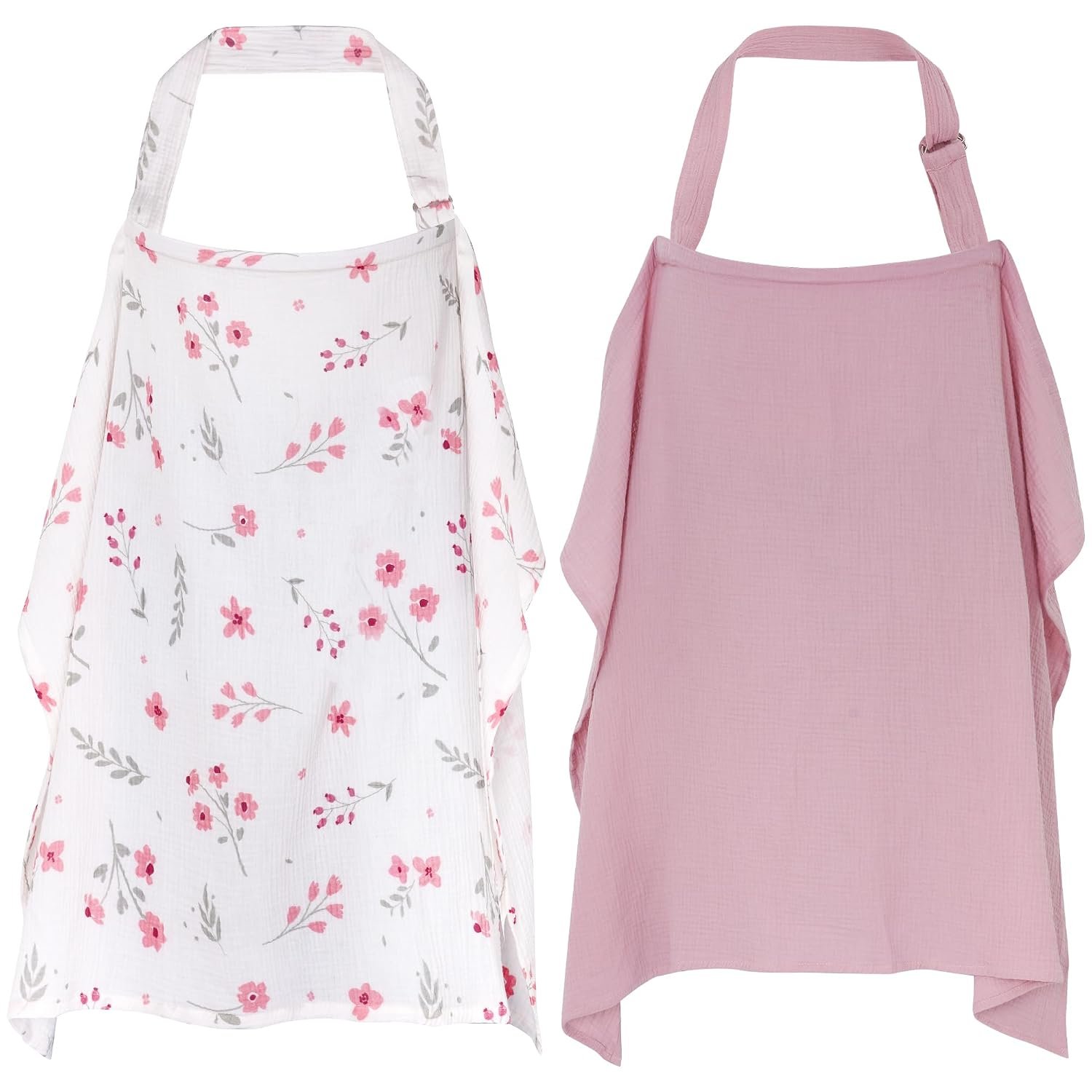 2 Pack Muslin Nursing Cover for Breastfeeding, 100% Cotton Soft Privacy Nursing Covers Apron Breastfeeding Cover with Arch Neckline for Women New Mom, Multi-use Breastfeeding Essentials