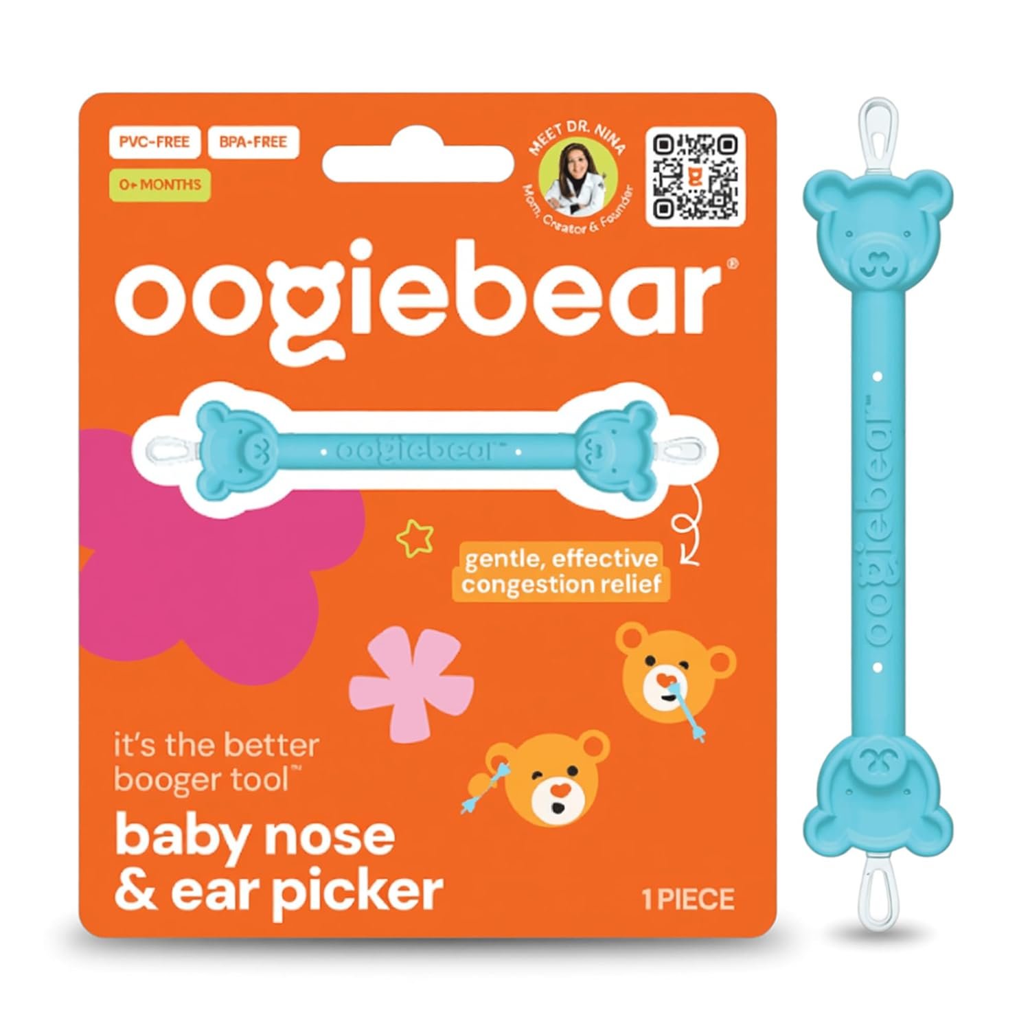 oogiebear Baby Nose Cleaner & Ear Wax Removal Tool – Safe Booger & Earwax Removal for Newborns, Infants, Toddlers – Dual-Ended – Essential Baby Stuff