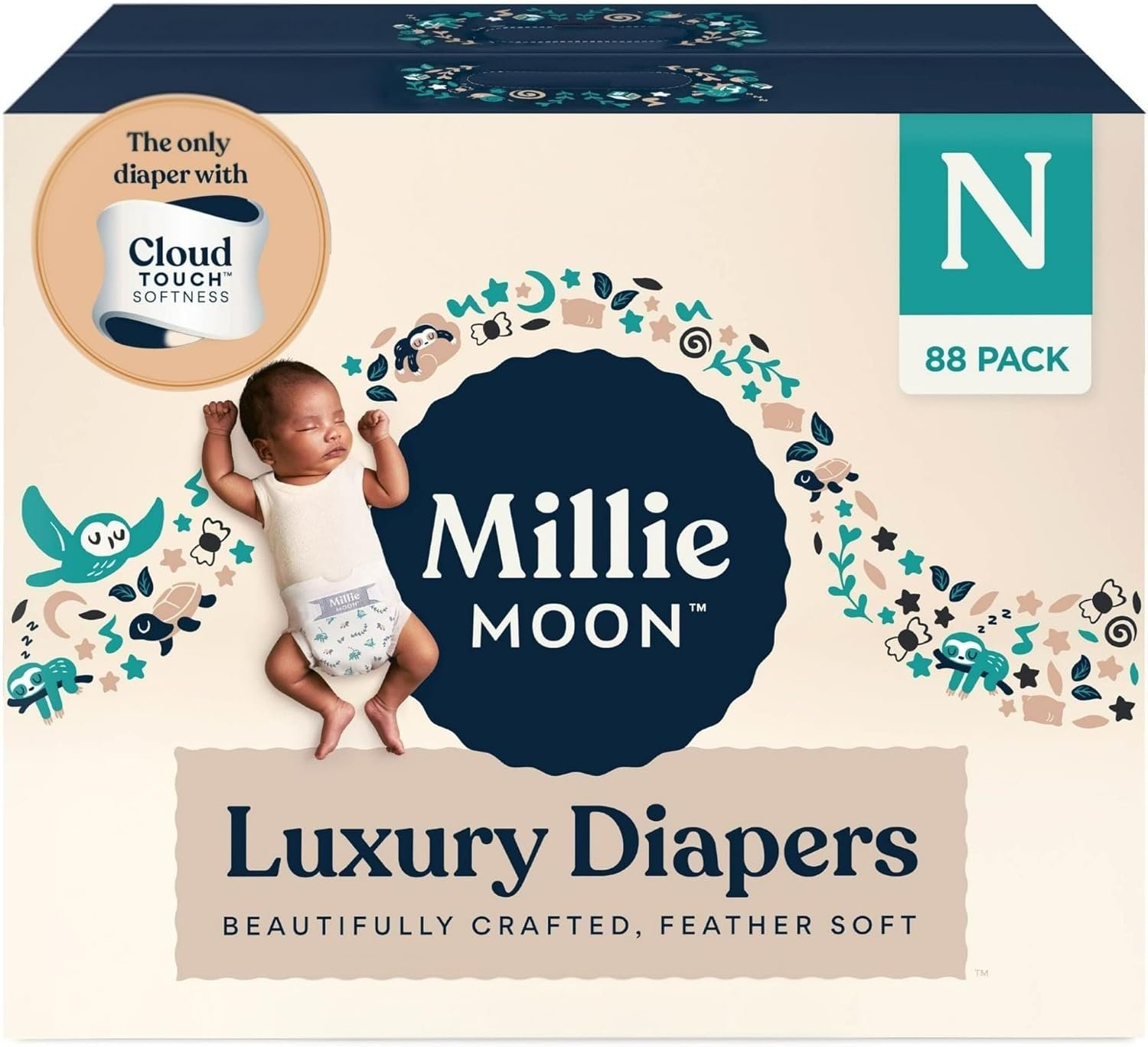 Millie Moon Luxury Diapers – Ultra Soft Cloud Touch Disposable Diapers with 12 Hour Absorbency & Wetness Indicator (N – 88ct)