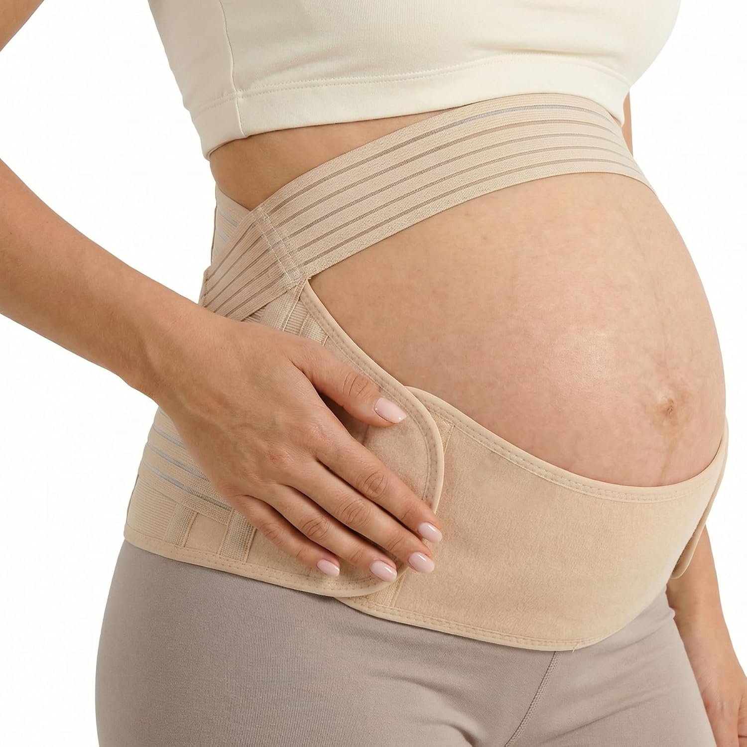 leeveel Maternity Belly Band for Pregnancy – 3 in 1 Pregnancy Support Belt for Back, Pelvic & Hip Support – Adjustable Abdominal Binder & Prenatal Cradle – Pregnancy Must Haves (Beige, XX-Large)