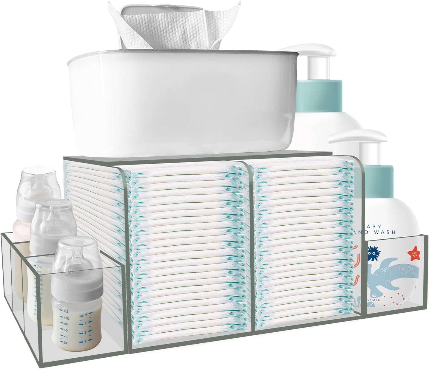 GILPWA Diaper Caddy, Baby Changing Table Organizer, Detachable Clear Acrylic Diaper Storage for Wipe Dispenser, Wipe Warmer and other Diapering Essentials