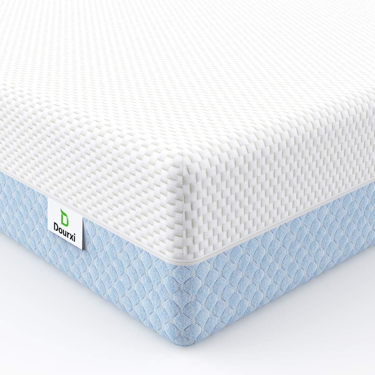 Dourxi Crib Mattress, Dual Sided Comfort Memory Foam Toddler Bed Mattress, Triple-Layer Breathable Premium Baby Mattresses for Infant and Toddler w/Removable Outer Cover – White&Blue