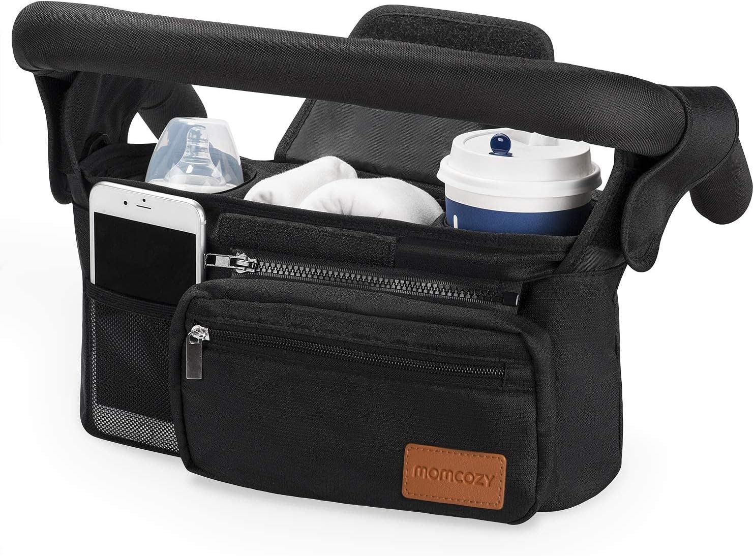 Momcozy Universal Stroller Organizer with Insulated Cup Holder Detachable Phone Bag & Shoulder Strap, Fits for Stroller Like Uppababy, Baby Jogger, Britax, BOB, Umbrella and Pet Stroller