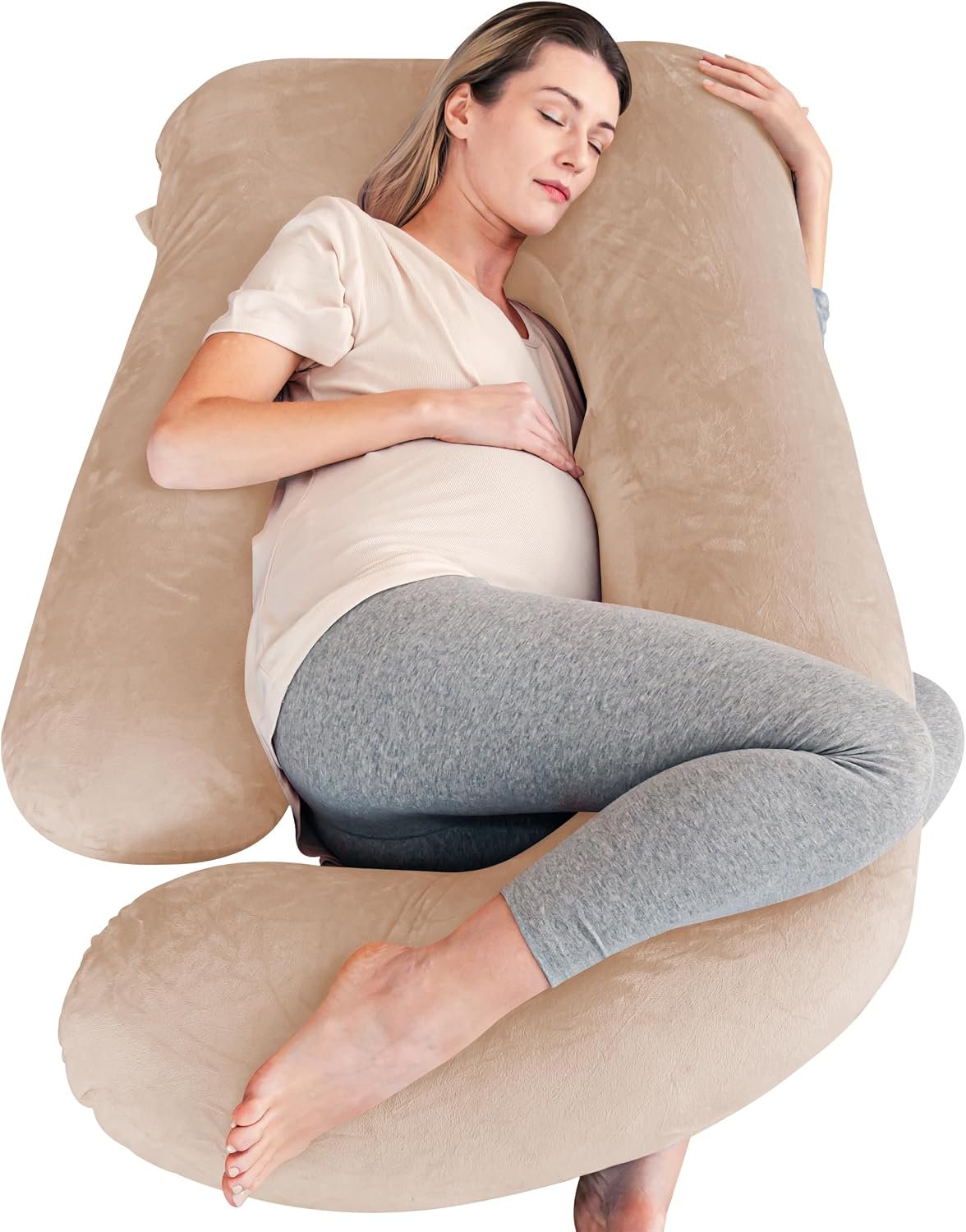 Cute Castle Pregnancy Pillows, Soft U-Shape Maternity Pillow with Removable Cover – Full Body Pillows for Adults Sleeping – Pregnancy Must Haves – Jumbo 57 Inch – Brown