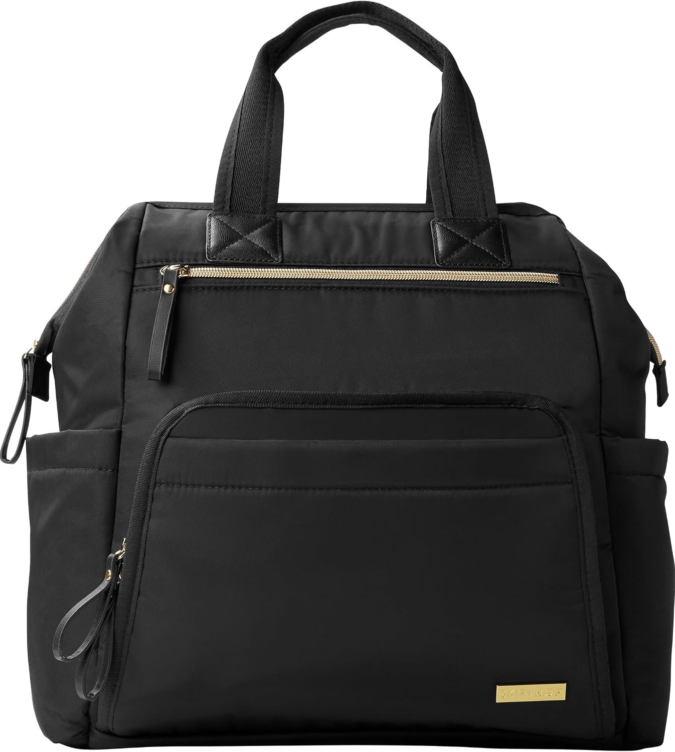 Skip Hop Diaper Bag Backpack: Mainframe Large Capacity Wide Open Structure with Changing Pad & Stroller Attachement, Black with Gold Trim