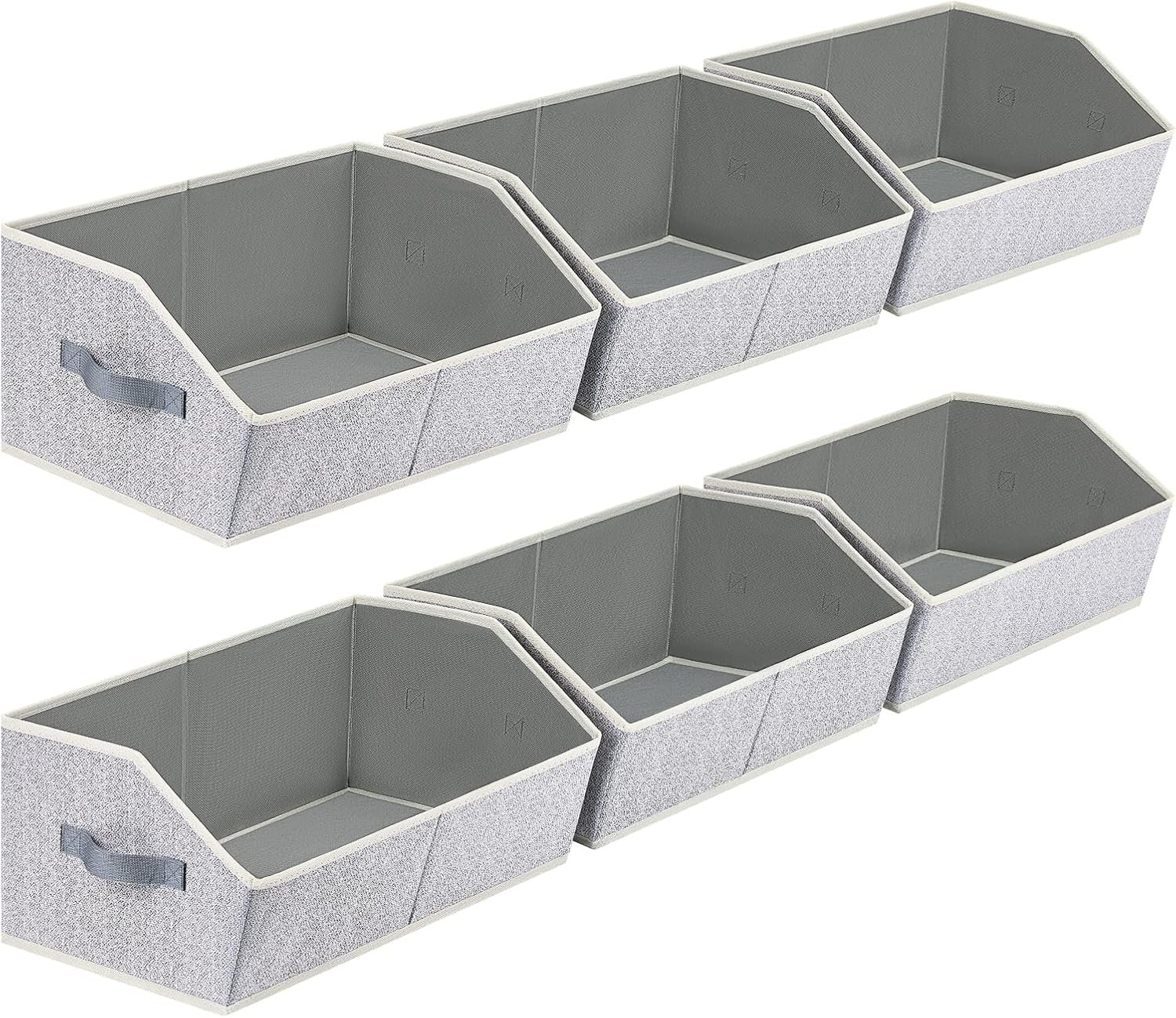 Homsorout Closet Organizers Bins 6 Packs – Large Closet Shelf Organizer with Handles, Fabric Trapezoid Storage Bins, Collapsible Storage Cubes for Clothes, Towels, Light Gray
