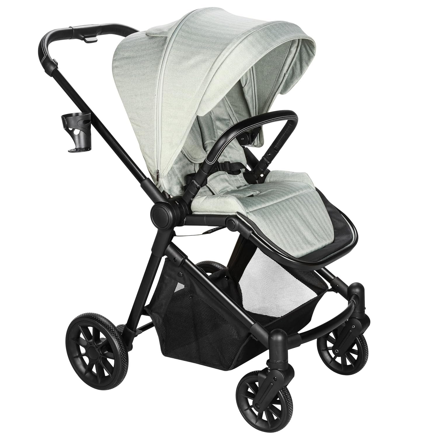 2 in 1 Baby Stroller Convertible Newborn to Toddler, Green | 54cm seat & 360° reversible | One-hand fold & self-standing | 7″/10″ all-terrain | UPF50+ canopy & basket | 5-point harness