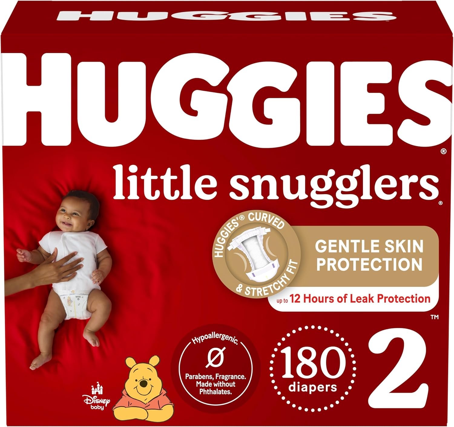 Huggies Size 2 Diapers, Little Snugglers Baby Diapers, Size 2 (12-18 lbs), 180 Ct (3 Packs of 60), Packaging May Vary