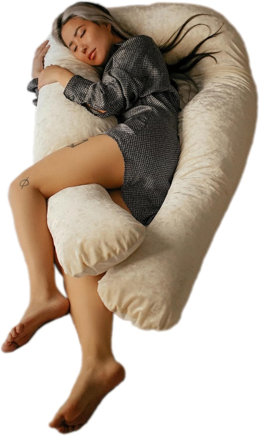 YANA 360° Body Pillow | Luxury U Shaped Pregnancy Pillow – Organic Bamboo Cotton – Shredded Cooling Gel Fill – Ergonomic Design – Double Sided – Washable