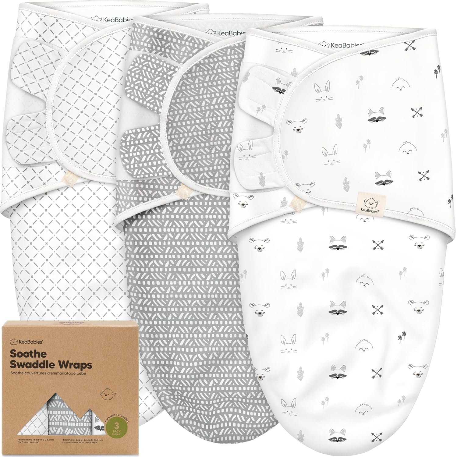 KeaBabies 3-Pack Organic Baby Swaddle Sleep Sacks – Swaddles for Newborns, Infant 0-3 Months, Baby Girls, Boys, Soft & Snug Newborn Sleep Sack, Nursery Swaddling Blankets (Nordic, OS)