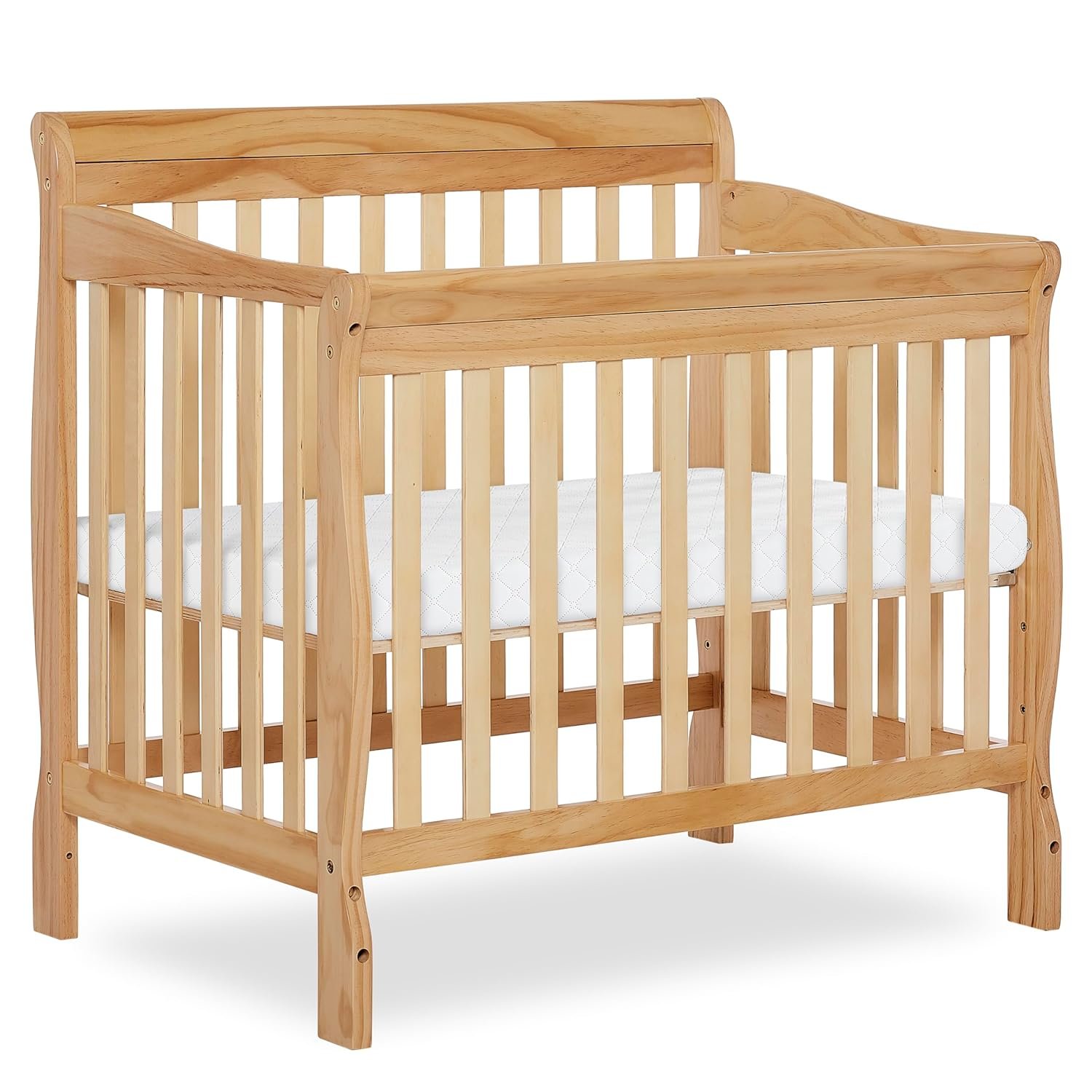 Dream On Me Aden 4-in-1 Convertible Mini Baby Crib, GREENGUARD Gold & BSA Certified, Sustainable Pinewood, Non-Toxic Finish, 3 Mattress Heights, Converts to Mini Day & Twin-Size Bed – Natural