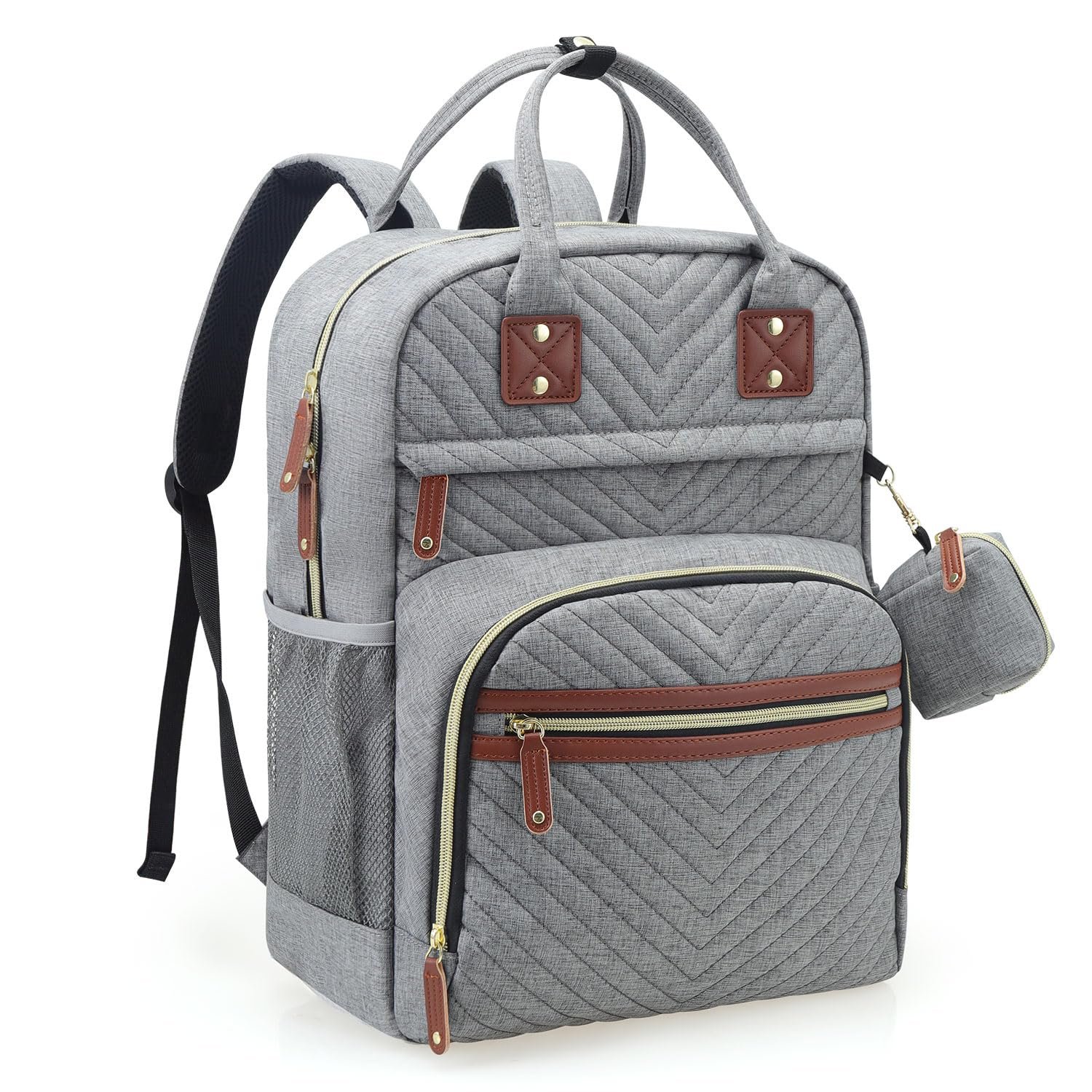 Tuwubi Diaper Bag Backpack, Baby Essentials Travel Tote Bag, Multi function Waterproof Backpacks, Travel Essentials with Stroller Straps & Pacifier Case – Grey