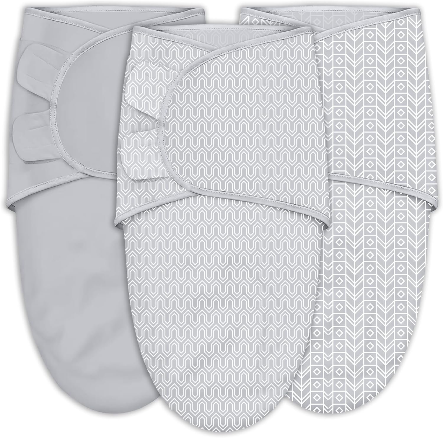 SWEET DOLPHIN 3-Pack Baby Swaddle Sleep Sacks – Newborn Swaddle Blanket with Soft Cotton – Ergonomic Wrap for Boys and Girls, 0-3 Months, Grey