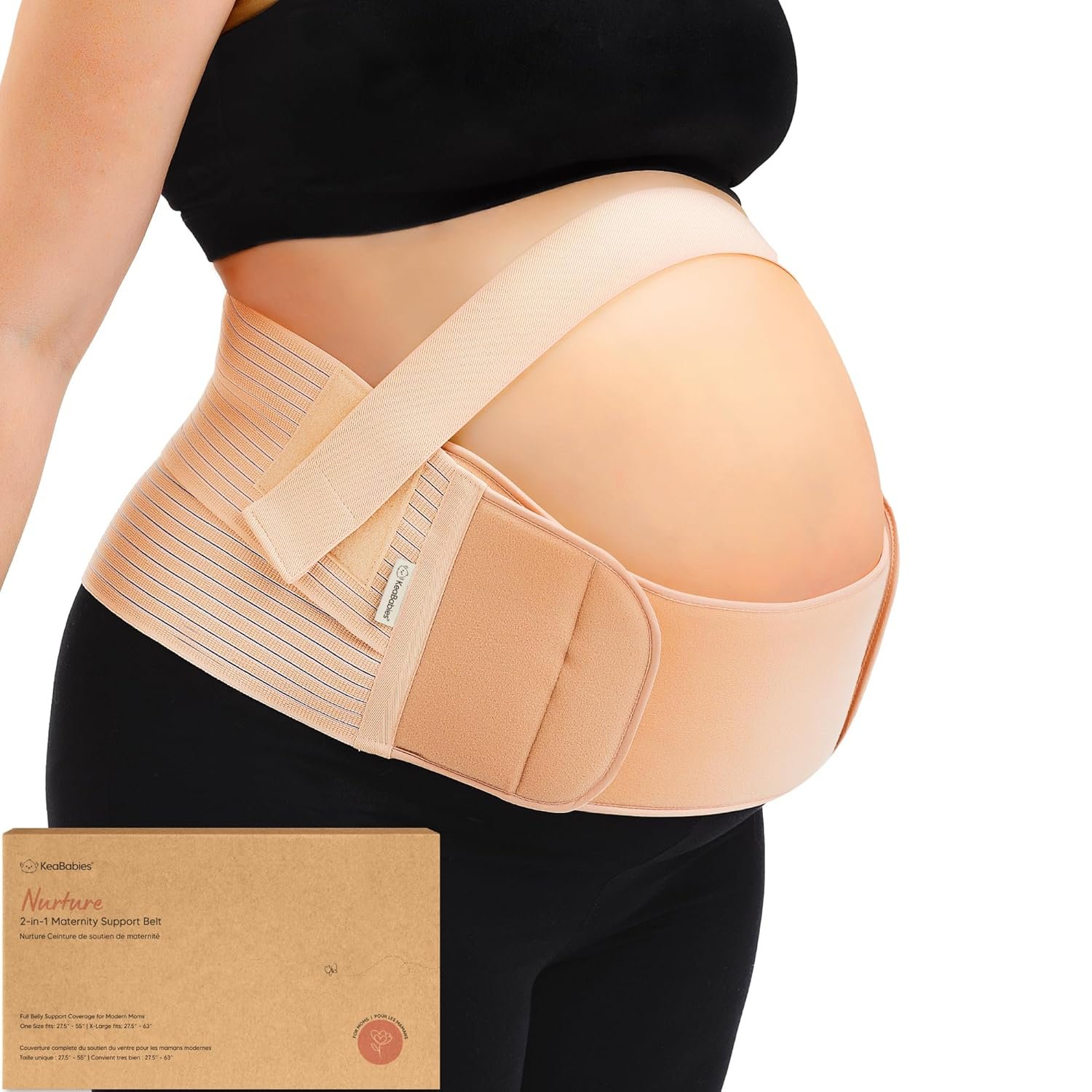 2-in-1 Maternity Belly Bands for Pregnant Women – Easy to Use Pregnancy Belly Support Band for Back, Pelvic, Hip, Adjustable Maternity Belt Support, Comfortable & Soft (Classic Ivory, One Size)