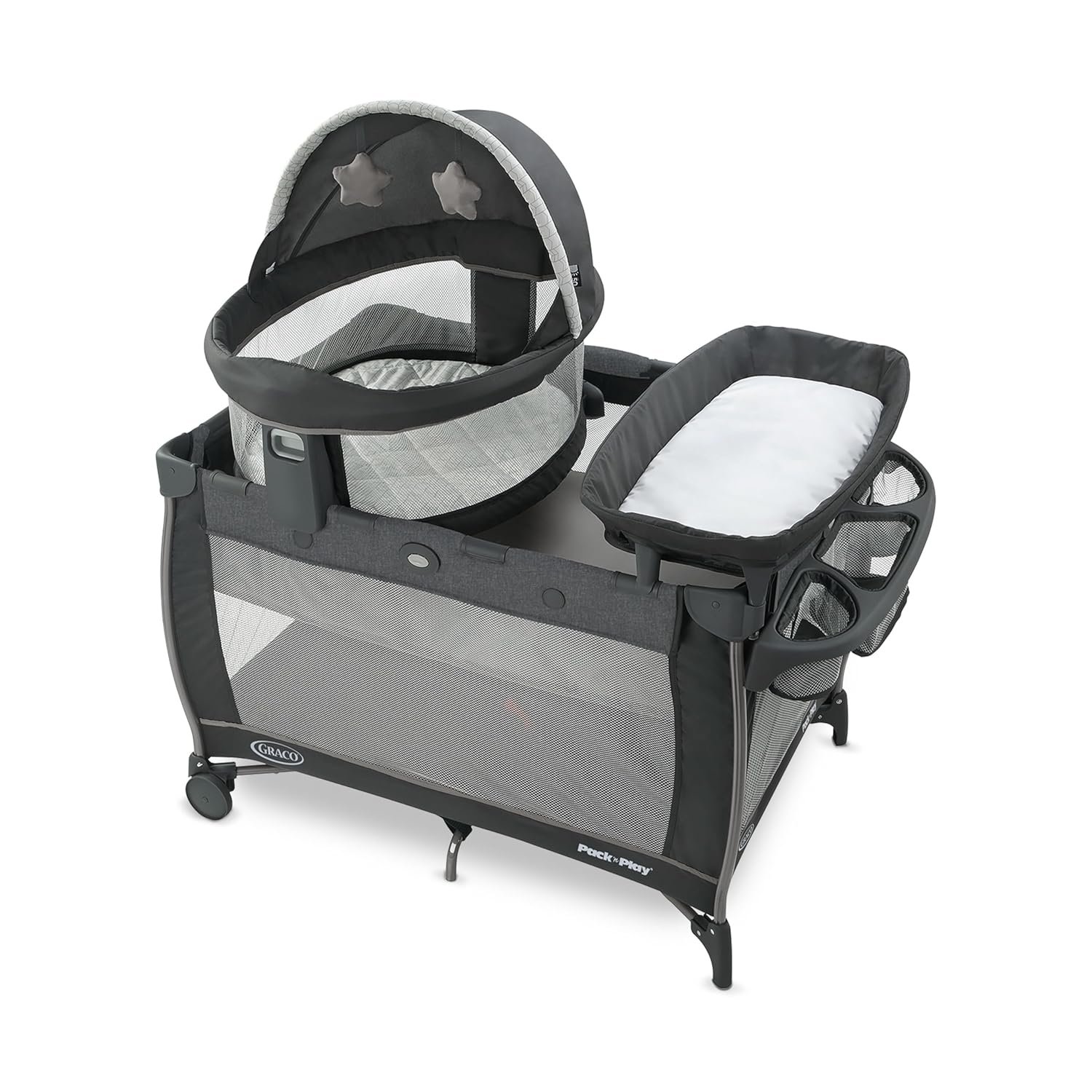 Graco® Pack n Play Dome LX Playard with Baby Bassinet Lightweight Portable Crib Push-Button Fold Travel Crib Redmond Convertible