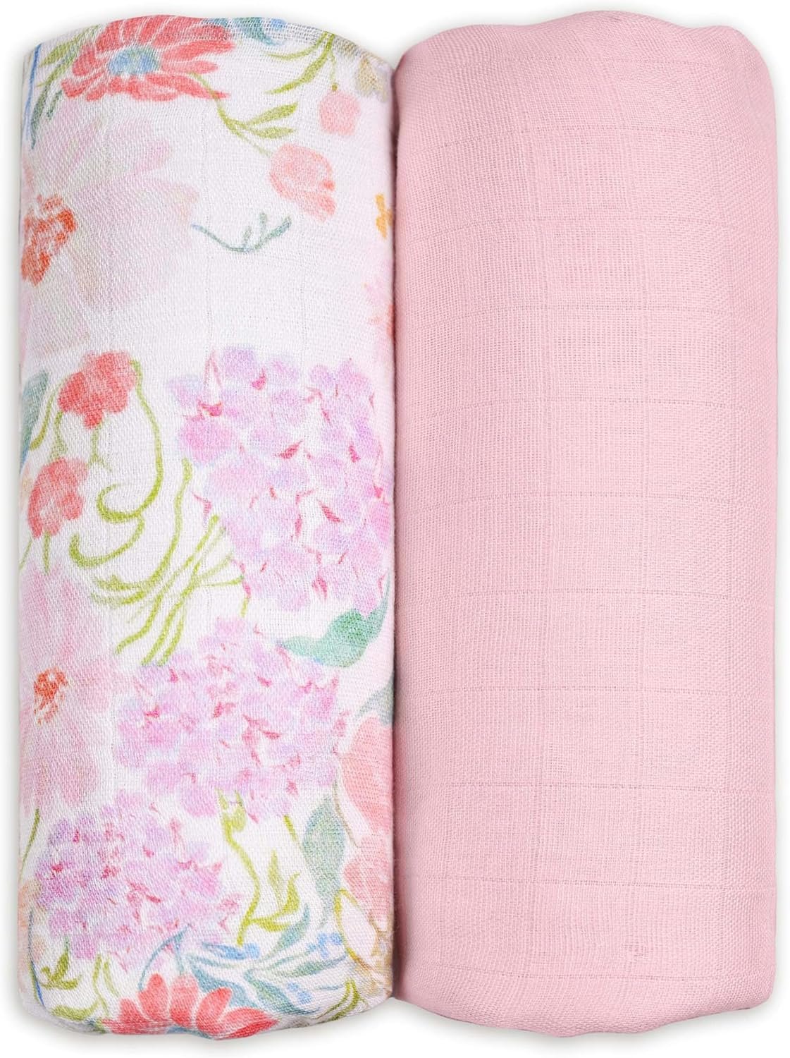 GLLQUEN BABY Muslin Swaddle Blankets Breathable Receiving Blankets (35″ x 40″) 2-Pack Soft Baby Blankets for Girls and Boys Newborn Essentials Muslin Burp Cloths Swaddle Wrap Baby Gift(Floral Dream)