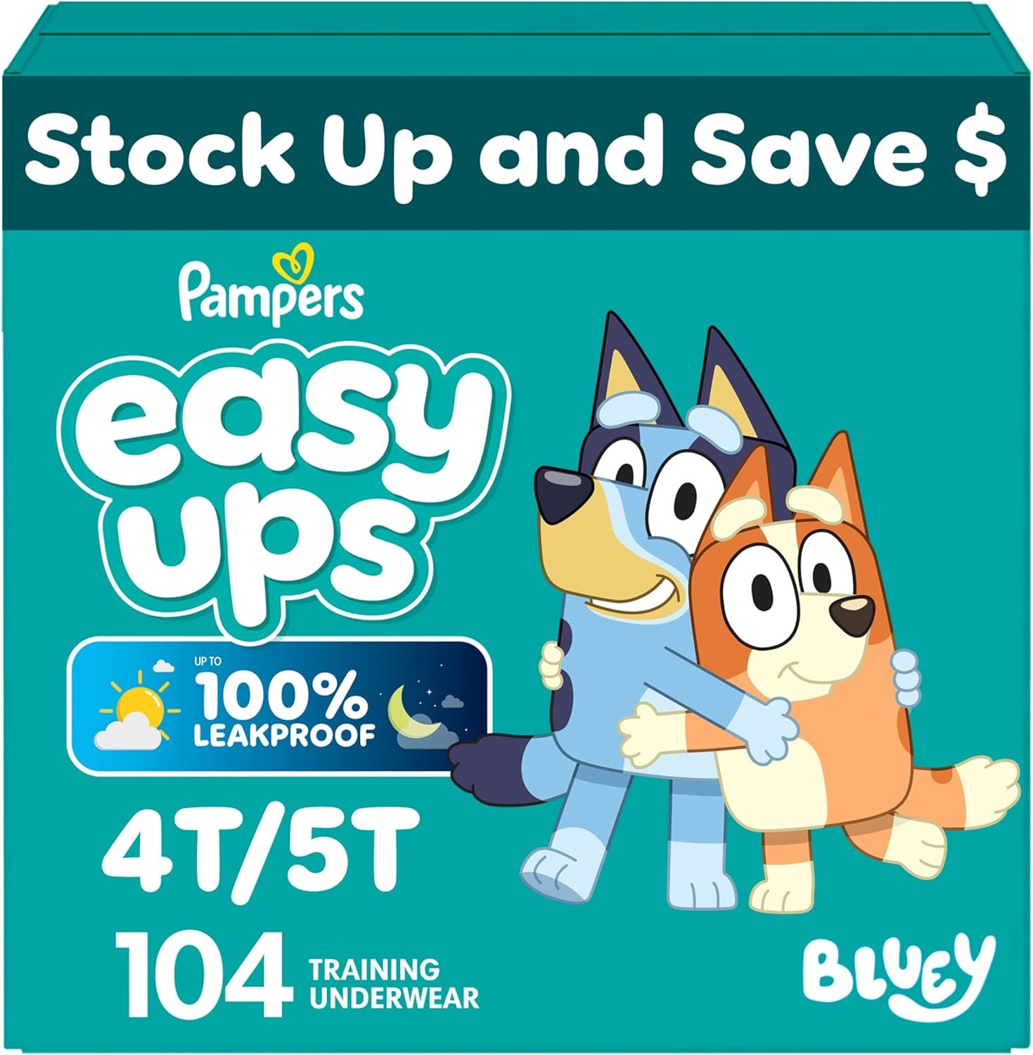 Pampers Training Pants – Easy Ups Boys & Girls Bluey – Size 4T-5T, 104 Count, Children’s Potty Underwear (Packaging May Vary)