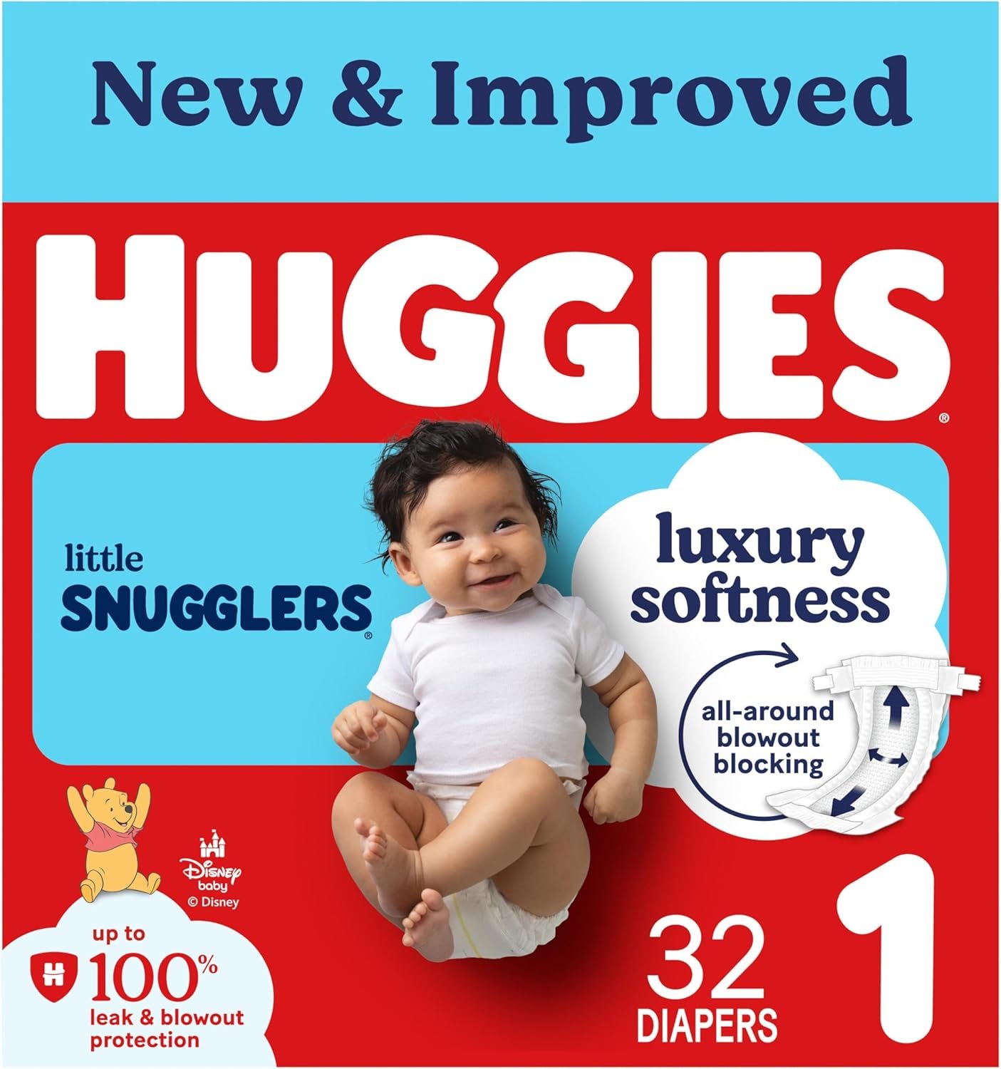 Huggies Size 1 Diapers, Little Snugglers Baby Diapers, Size 1 (8-14 lbs), 32 Count, Packaging May Vary