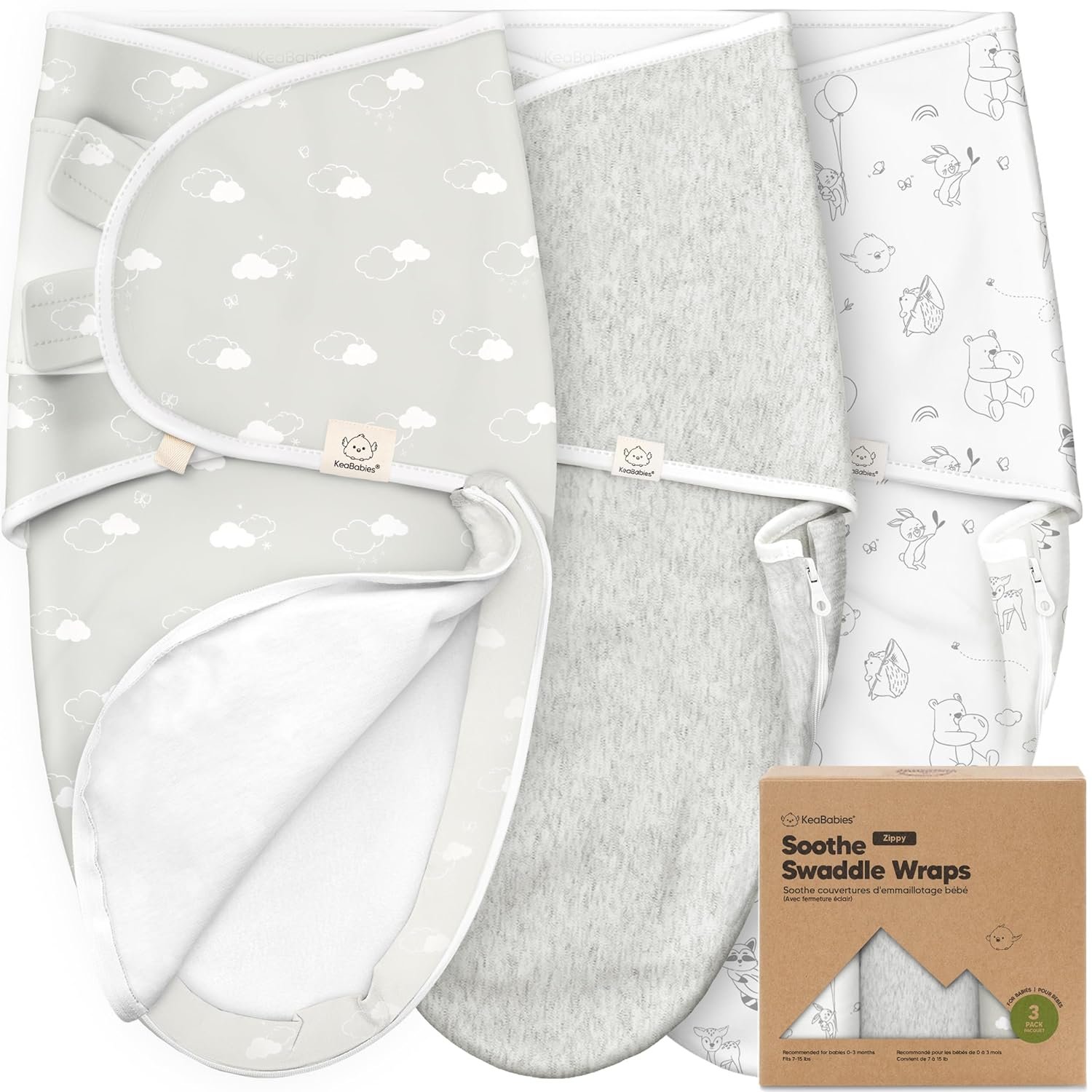 KeaBabies Newborn Swaddles with Zippers – 3-Pack Baby Swaddle Sleep Sacks 0-3 Months, Infant, Baby Girls, Boys, Soft & Durable Sleep Sack Newborn, Easy Diaper Change Swaddling Blanket (Aspire, OS)
