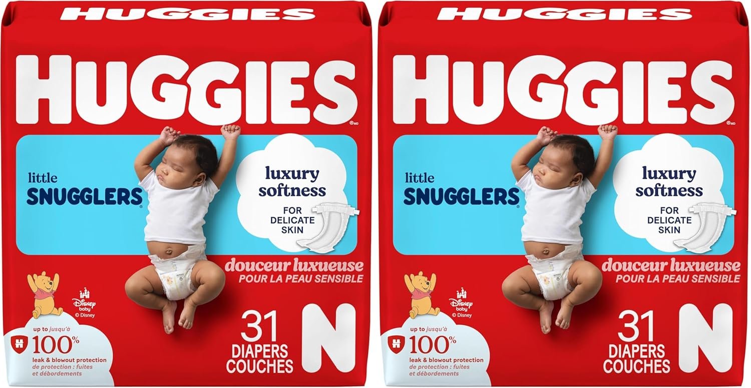 Huggies Little Snugglers Baby Diapers, Size Newborn (up to 10 lbs), 31 Ct, Newborn Diapers (Pack of 2)