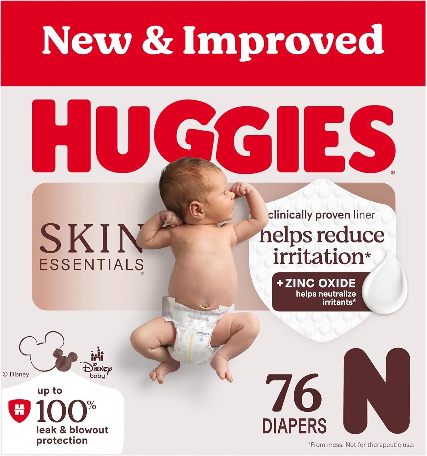 Huggies Size Newborn Diapers, Skin Essentials Baby Diapers, Size Newborn (6-9 lbs), 76 Count, Packaging May Vary