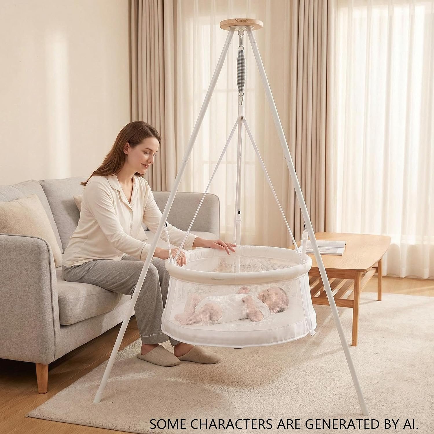 Portable Baby Bassinet with Tripod Stand, 2-in-1 Infant Bassinet with Breathable Mesh, Gentle Rocking Motion Cradle for Newborns 0-12 Months Bearing Capacity of 17 kg