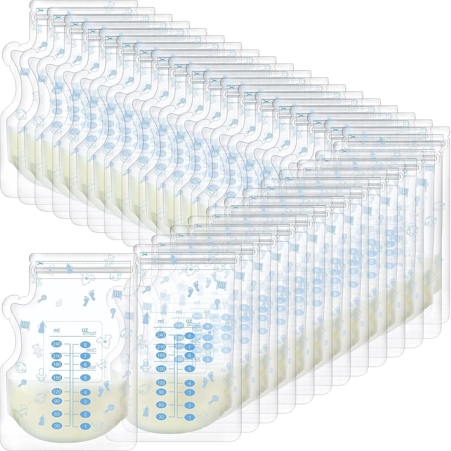 Sherr 500 Count Breastmilk Storage Bags 8 oz Breast Milk Storing Freezer Bags for Breastfeeding with Pour Spout Thickened Design Leak Proof Double Seal Self Standing Breastfeeding Storing Bags