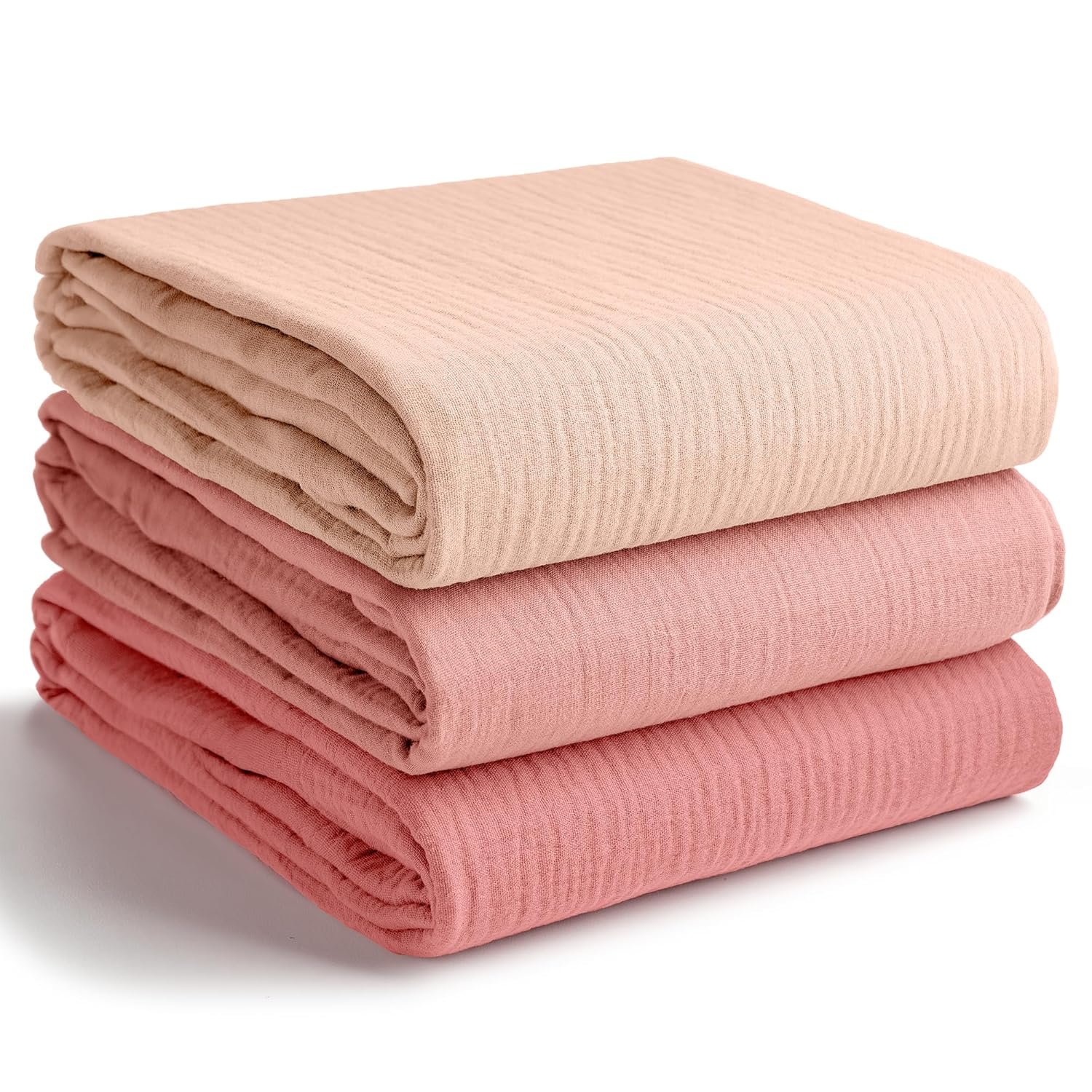 Comfy Cubs Muslin Swaddle Blankets Pack of 3, 42 x 42 Inch Soft 100% Cotton Baby Blanket Set, Large Wraps for Newborns – Self-Soothing Swaddles for Newborns – Blush, Bold Blush, Dusty Rose